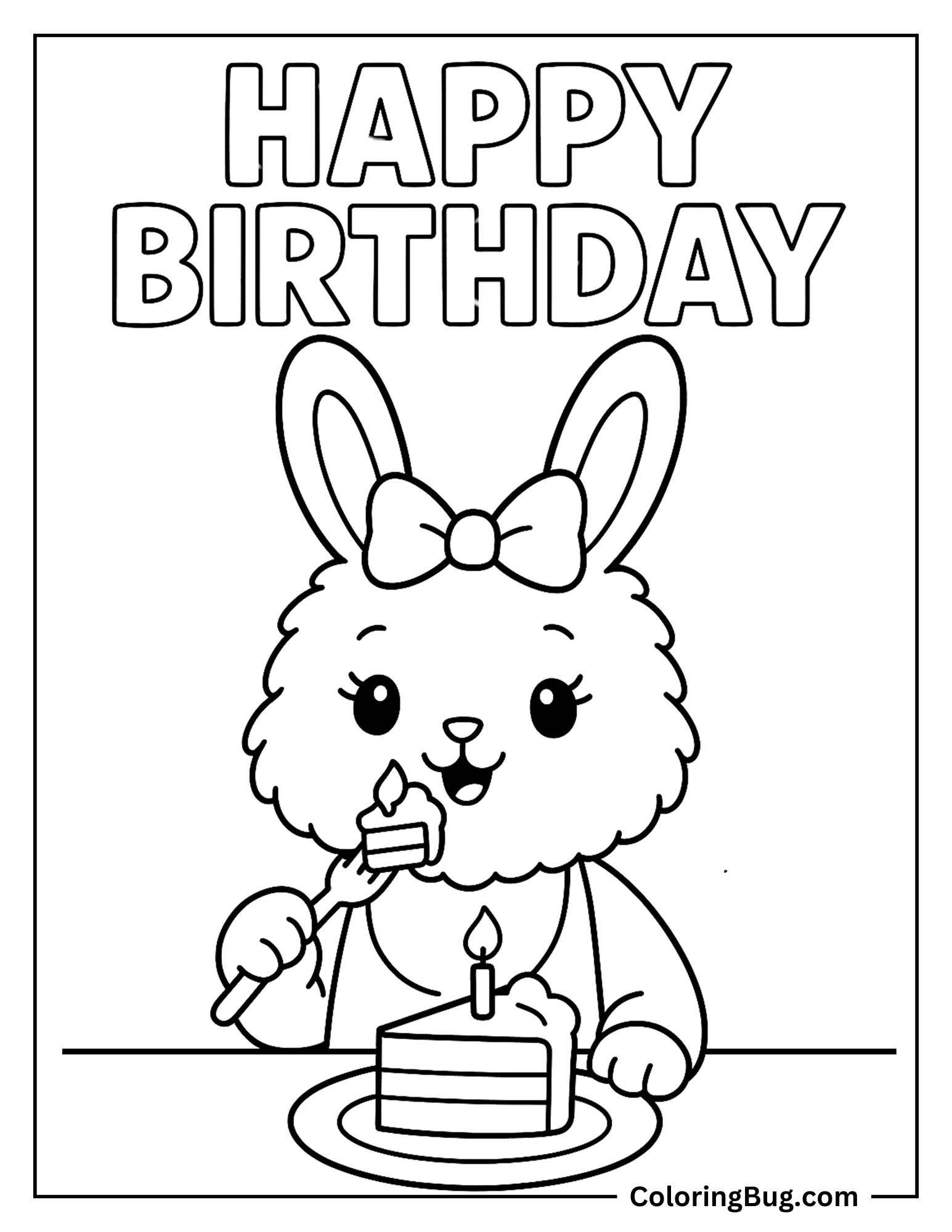 Cute Bunny Having Birthday Dinner Coloring Sheet