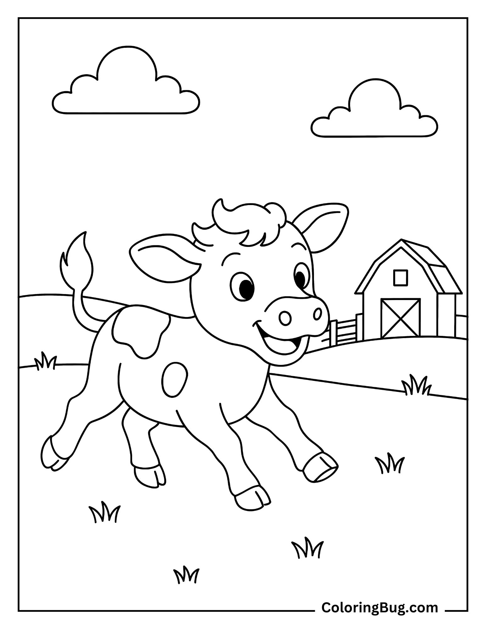 Cute Calf Running Coloring Sheet