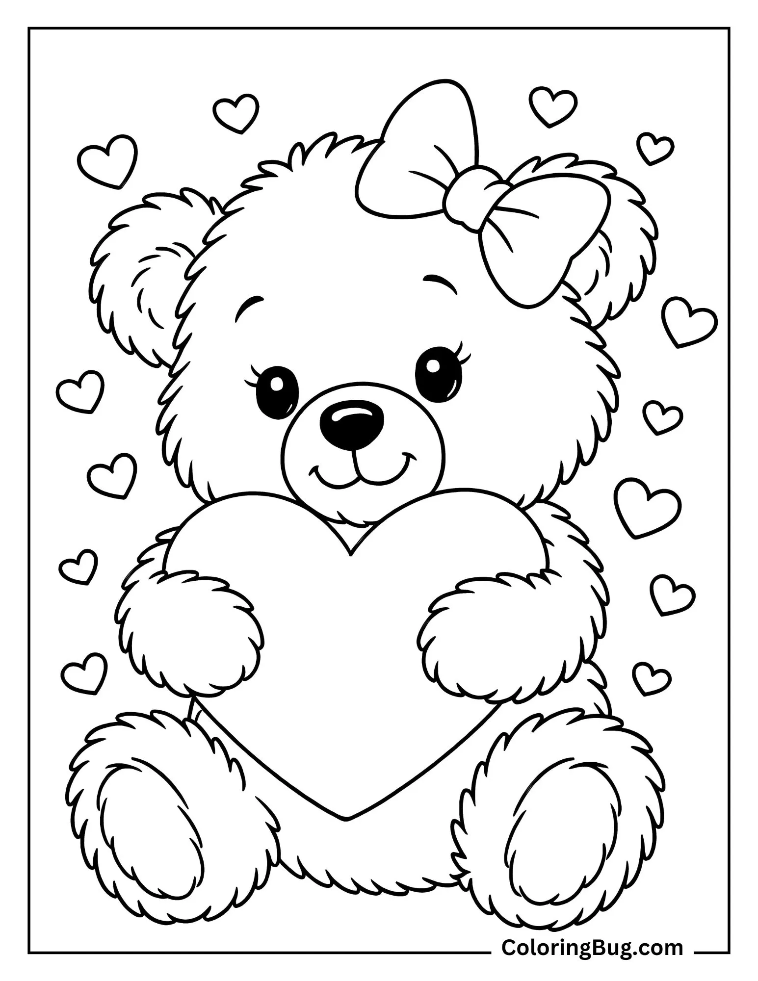 Cute Teddy Bear Holding Heart Coloring Sheet