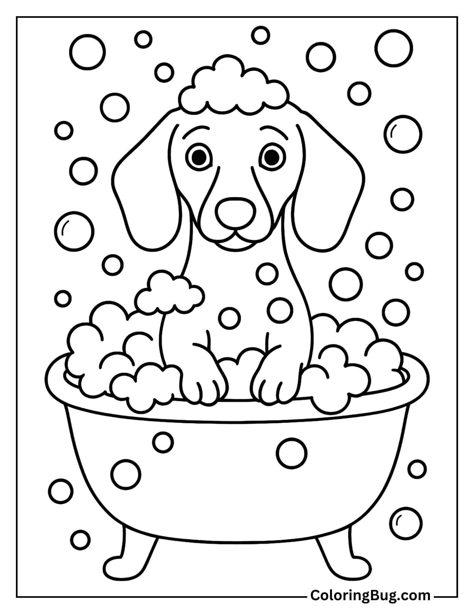 Dachshund Enjoying a Bubble Bath Coloring Sheet
