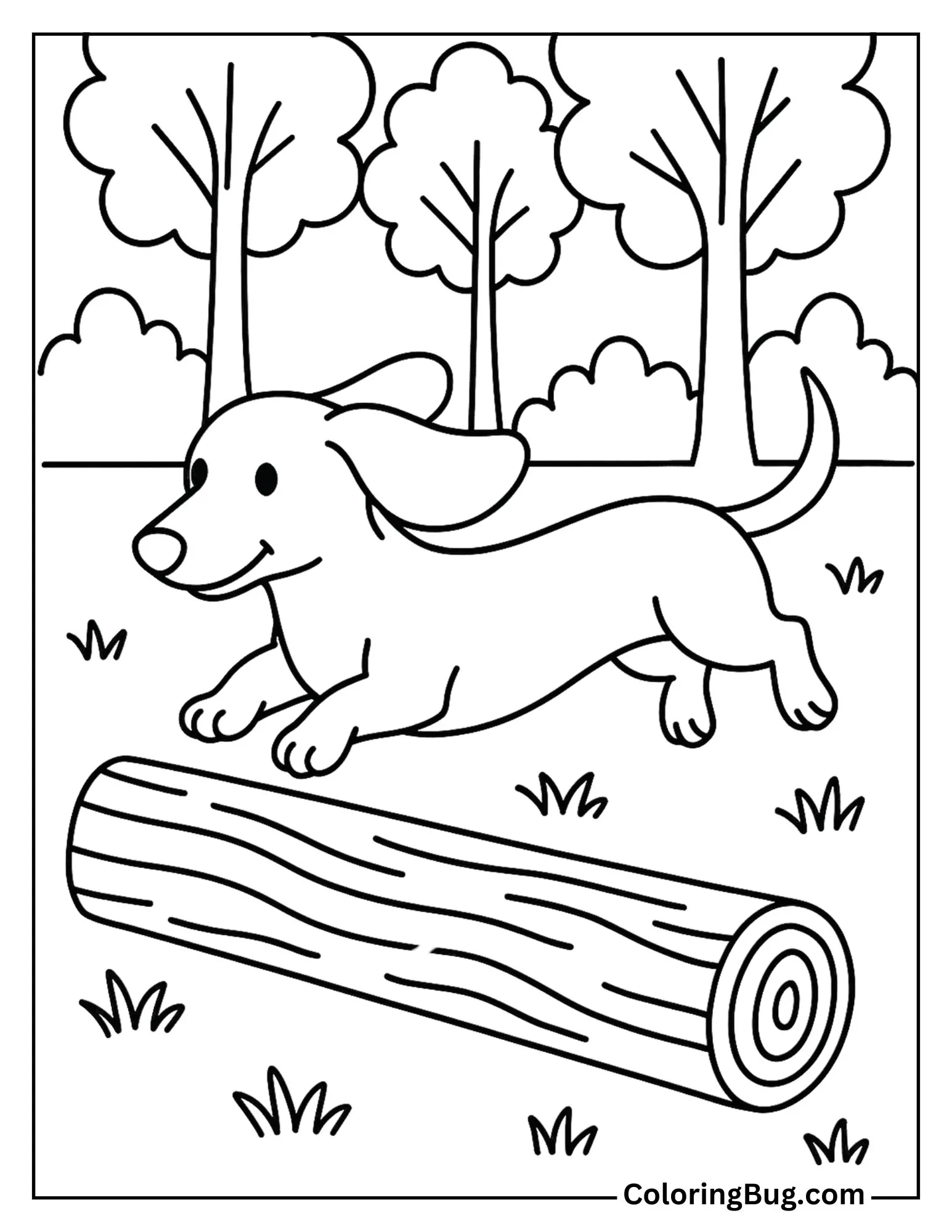 Dachshund Jumping Over a Log Coloring Sheet