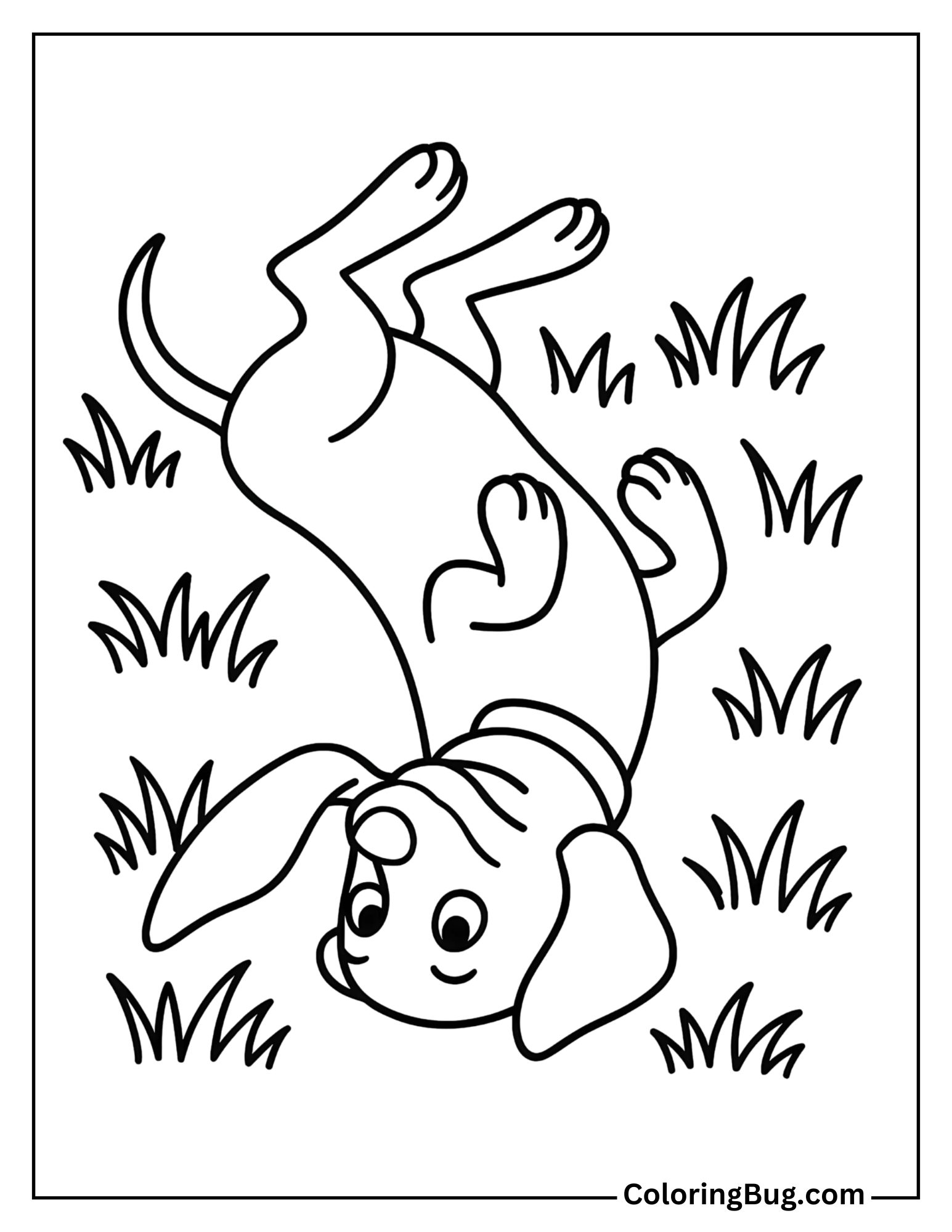 Dachshund Rolling Over in the Grass During Playtime Coloring Sheet