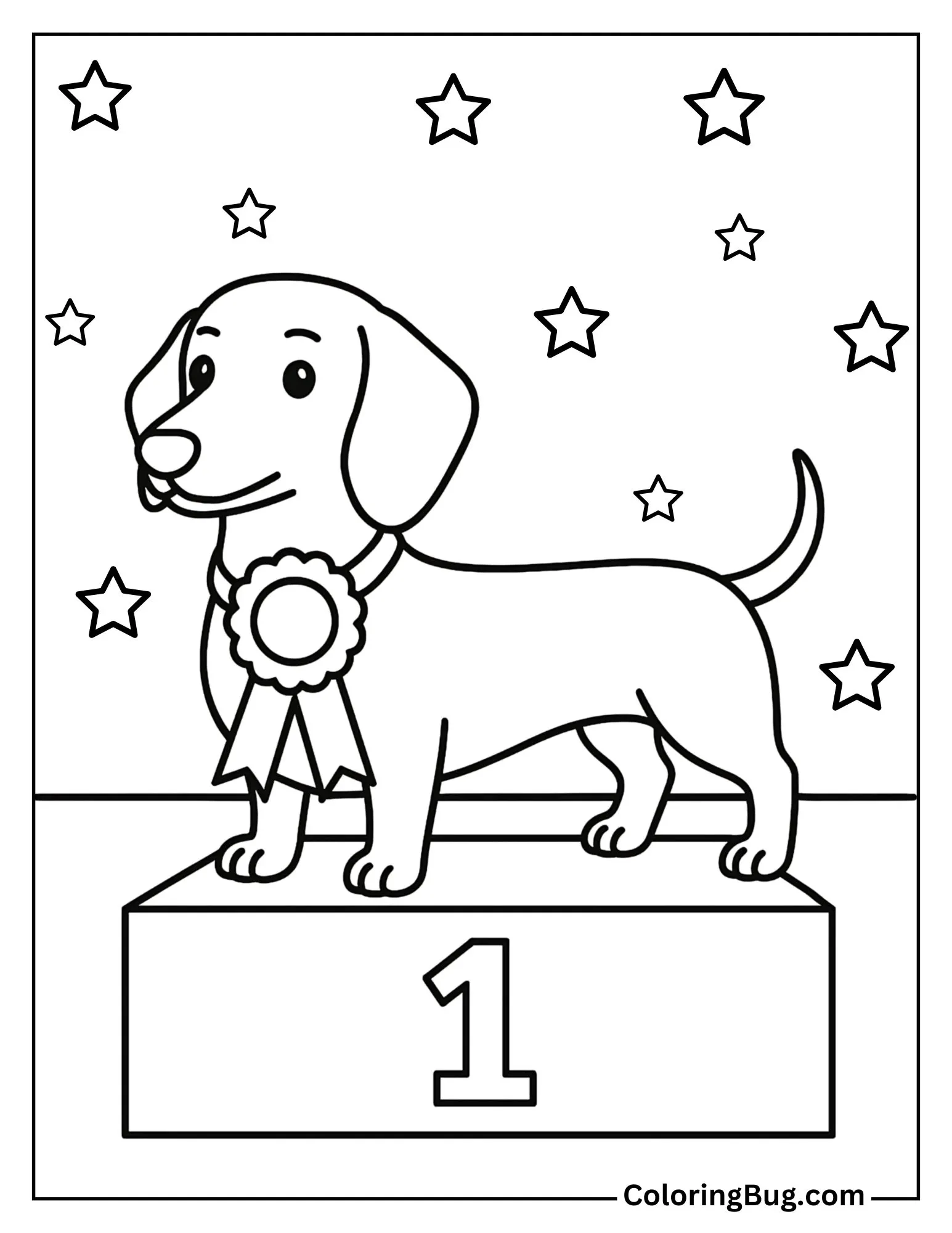 Dachshund Standing Proudly with Award Ribbon Coloring Sheet