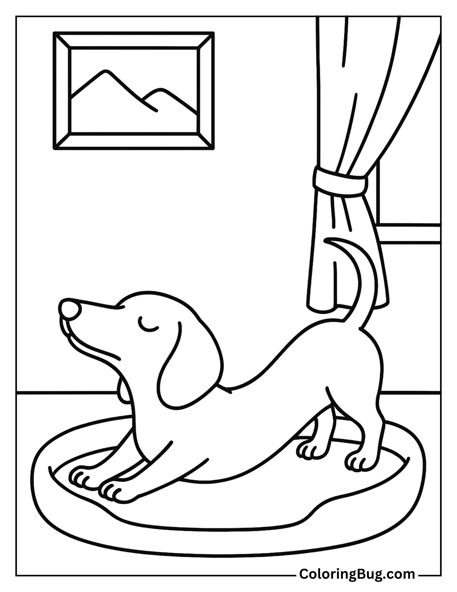 Dachshund Stretching After Waking Up From a Nap Coloring Sheet