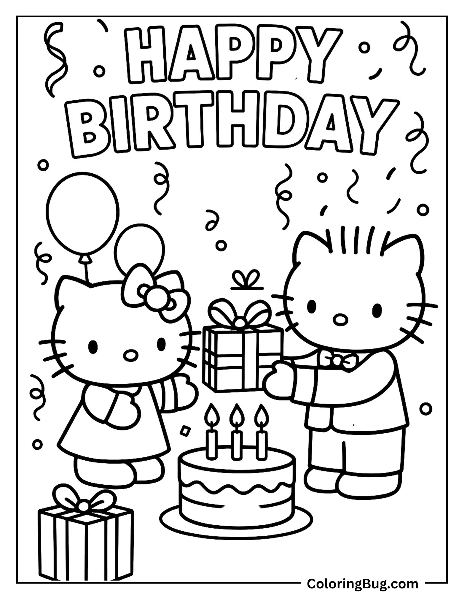 Dear Daniel Giving Birthday Gift to Hello Kitty Coloring Sheet