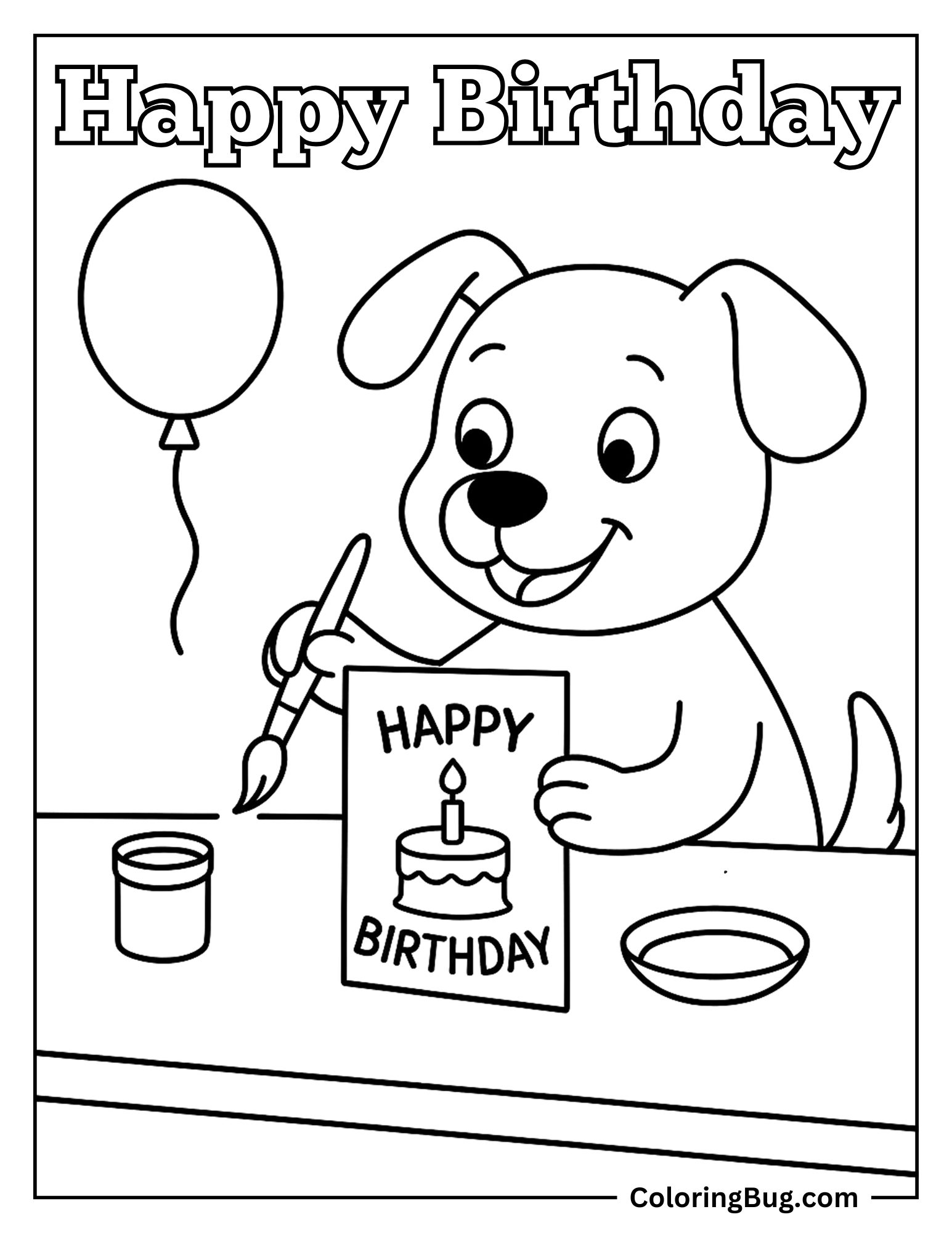 Dog Making Birthday Cake Coloring Sheet