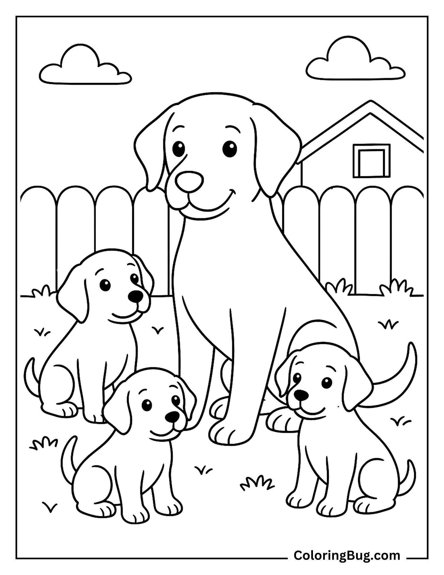 Dog With Her Puppies coloring Sheet