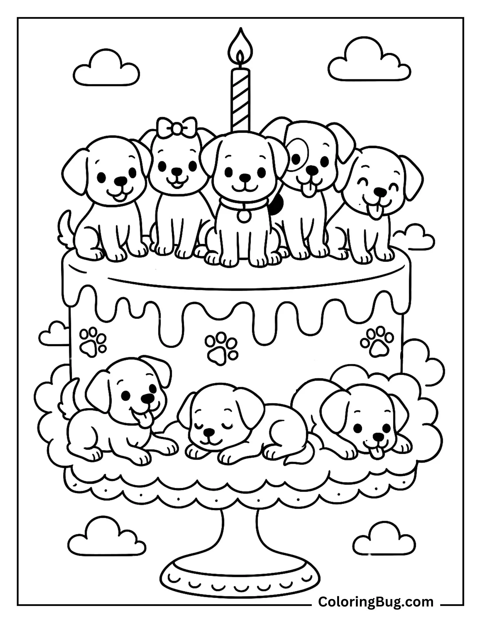Dogs Theme Birthday Coloring Sheet
