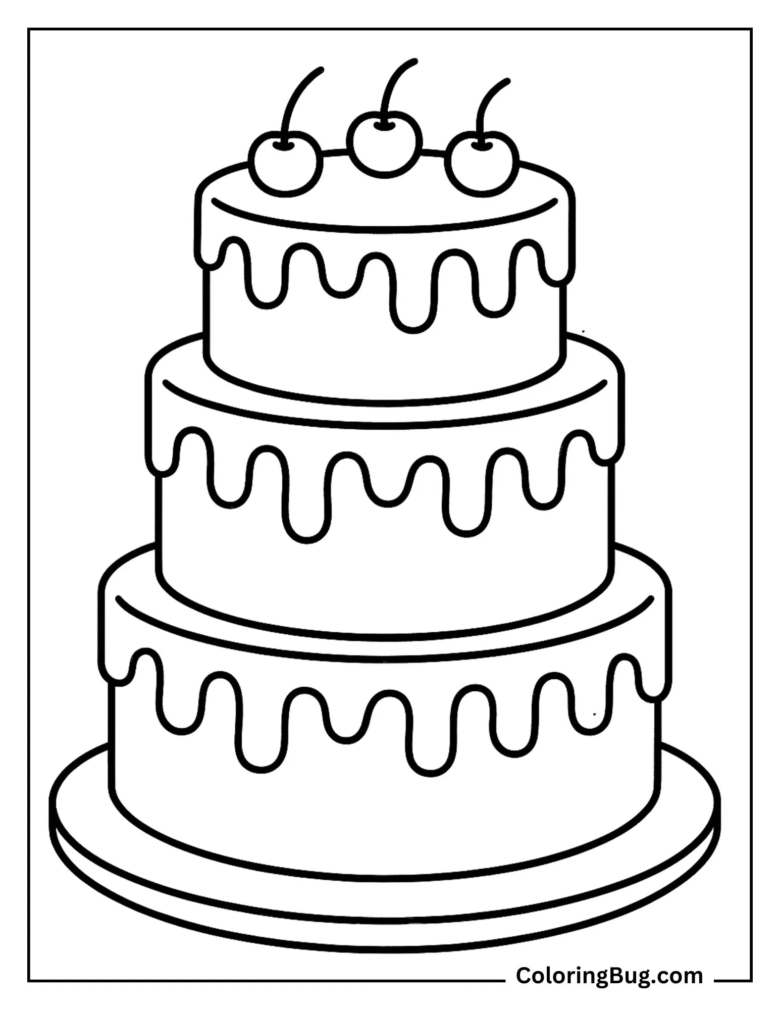 Drippy Frosting Cake With Cherries on Top Coloring Sheet