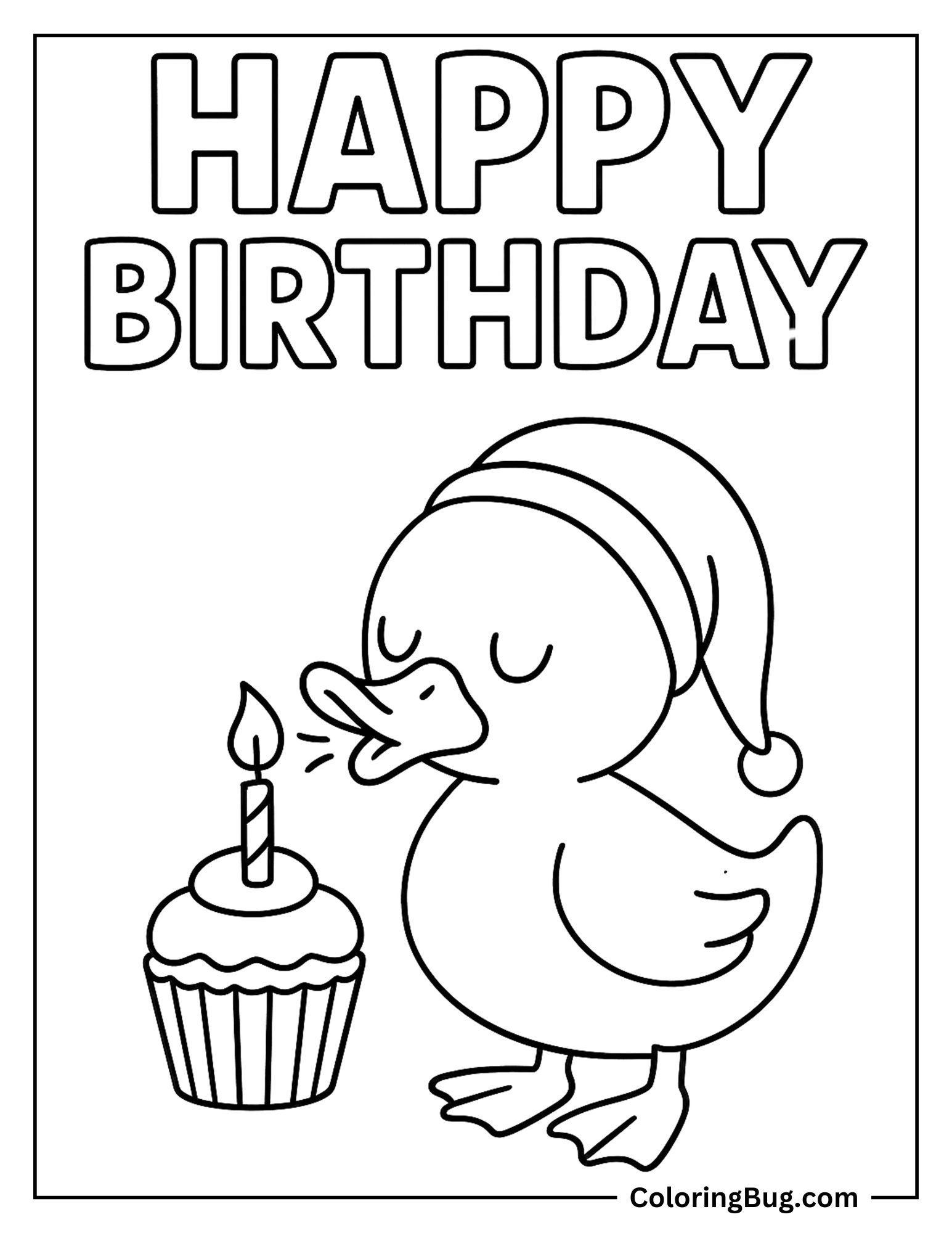Duckling Blowing Birthday Candle Coloring Sheet