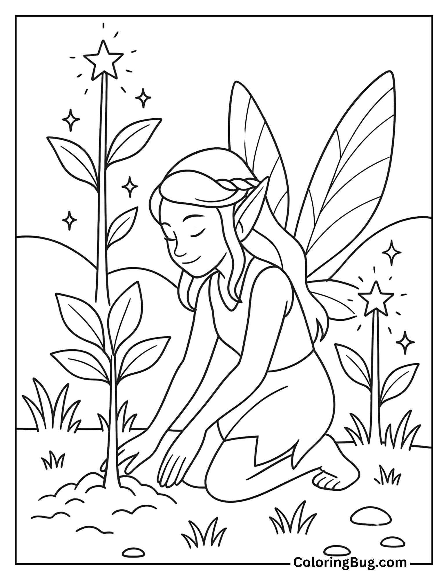 Earth Fairy Planting Magical Trees Coloring Sheet