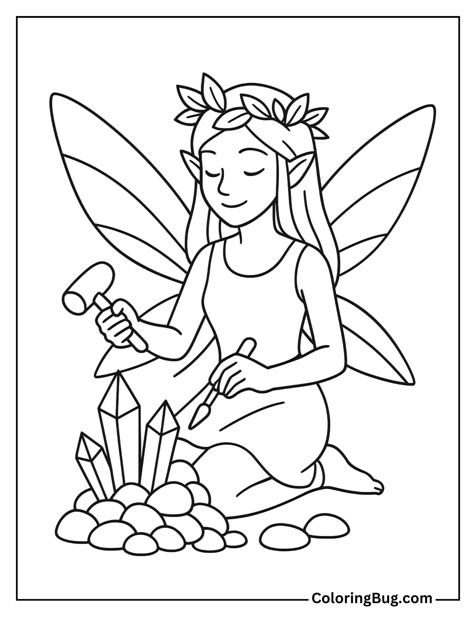 Earth Fairy Sculpting Crystals From Stones Coloring Sheet
