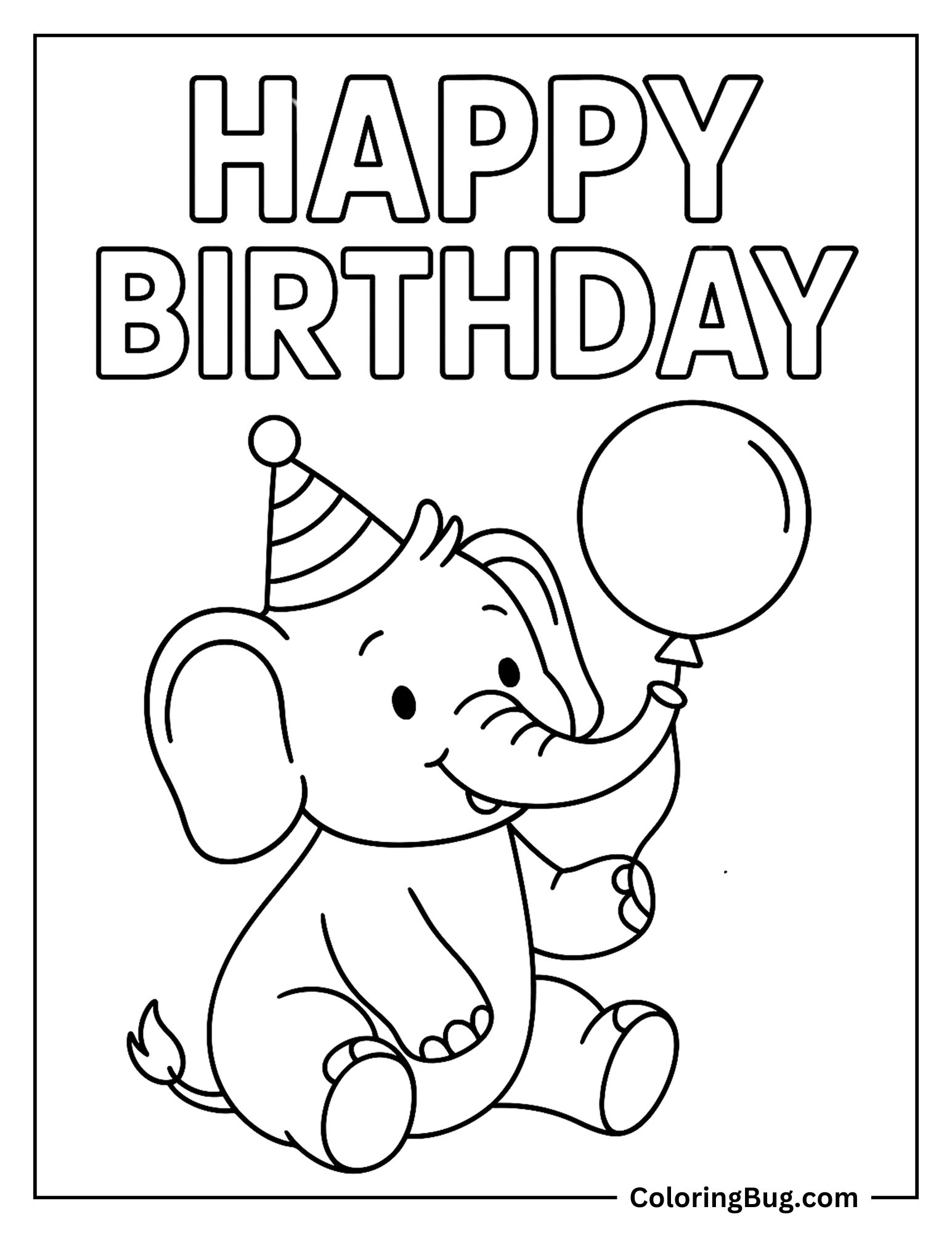 Elephant Holding Balloon Coloring Sheet