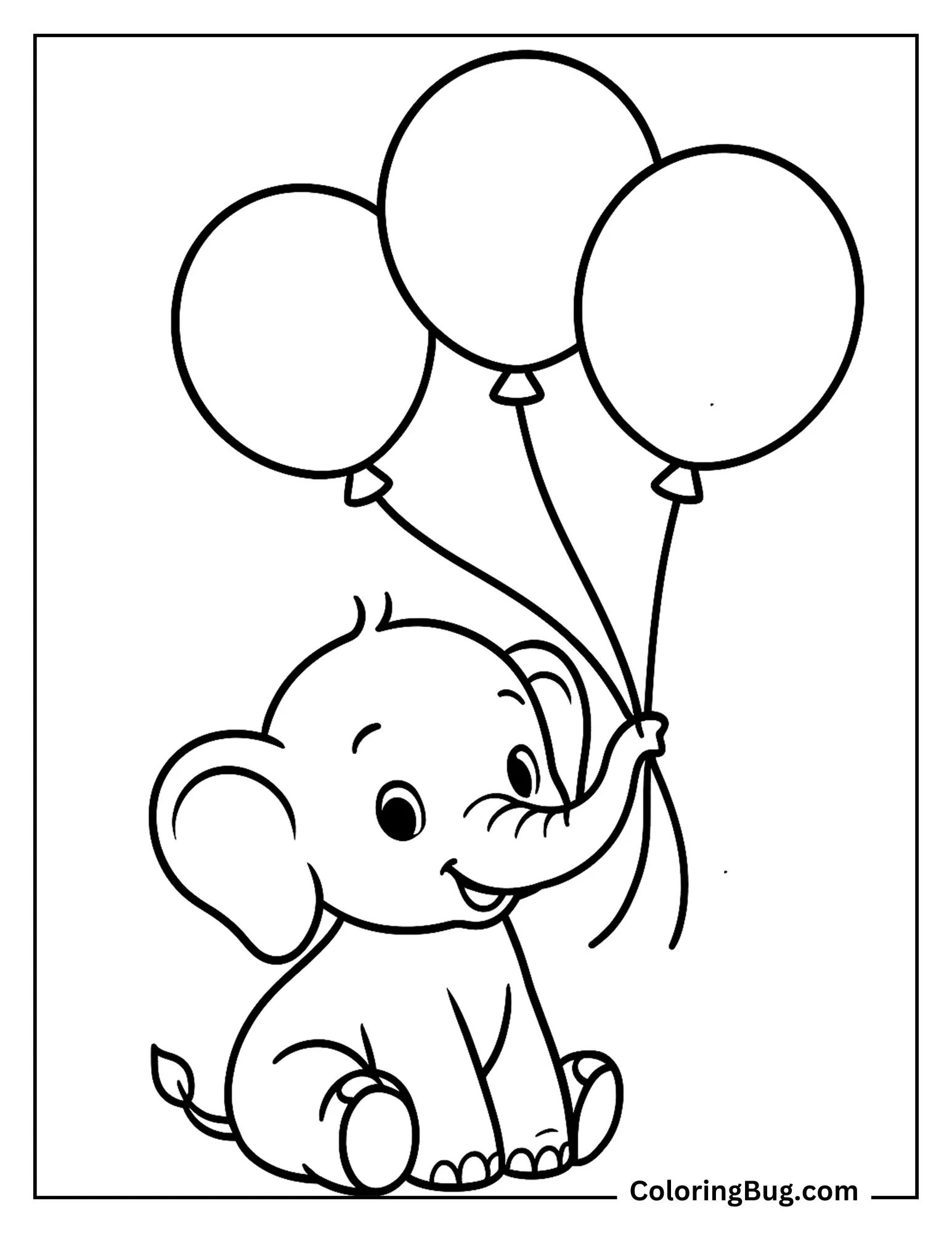 Elephant Holding Balloons With Its Trunk Coloring Sheet