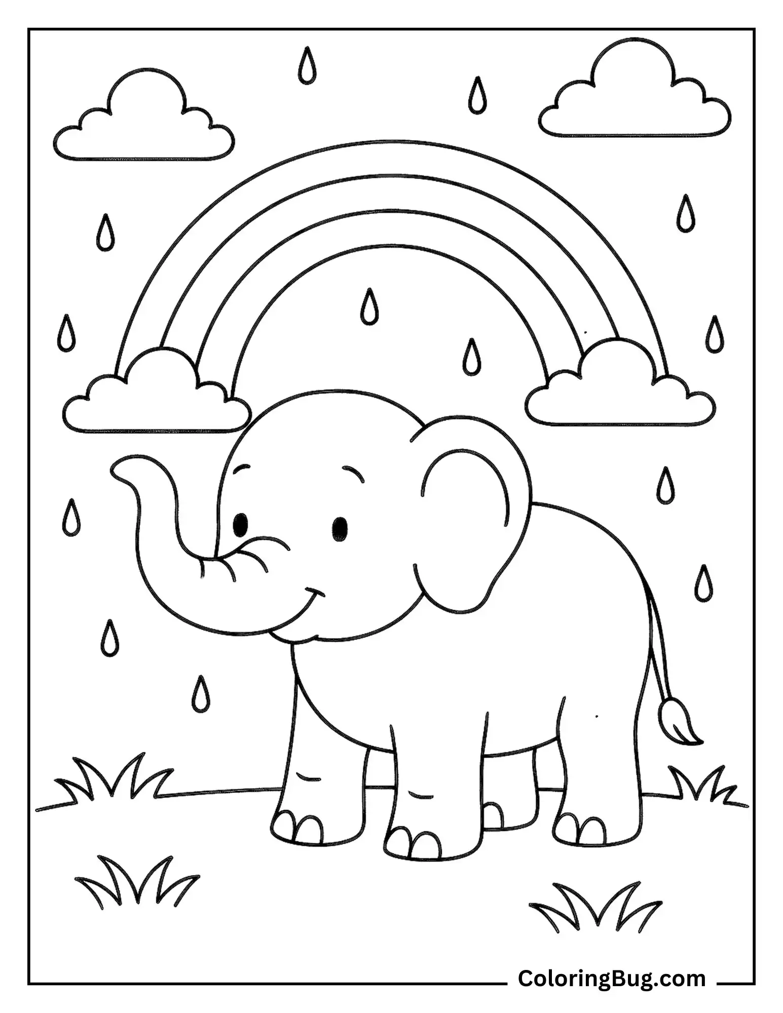Elephant Under Rainbow Coloring Sheet