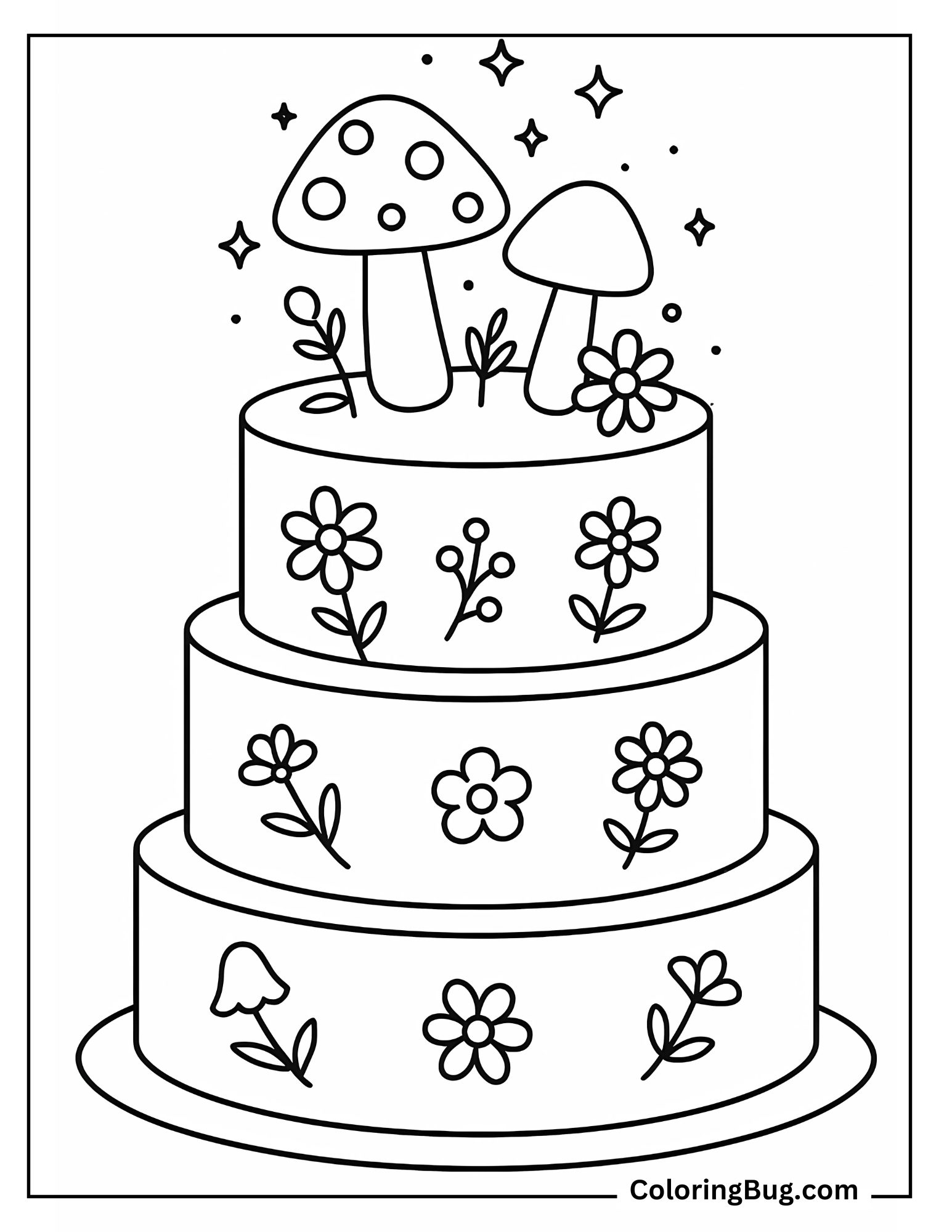 Fairy Garden Cake Coloring Sheet