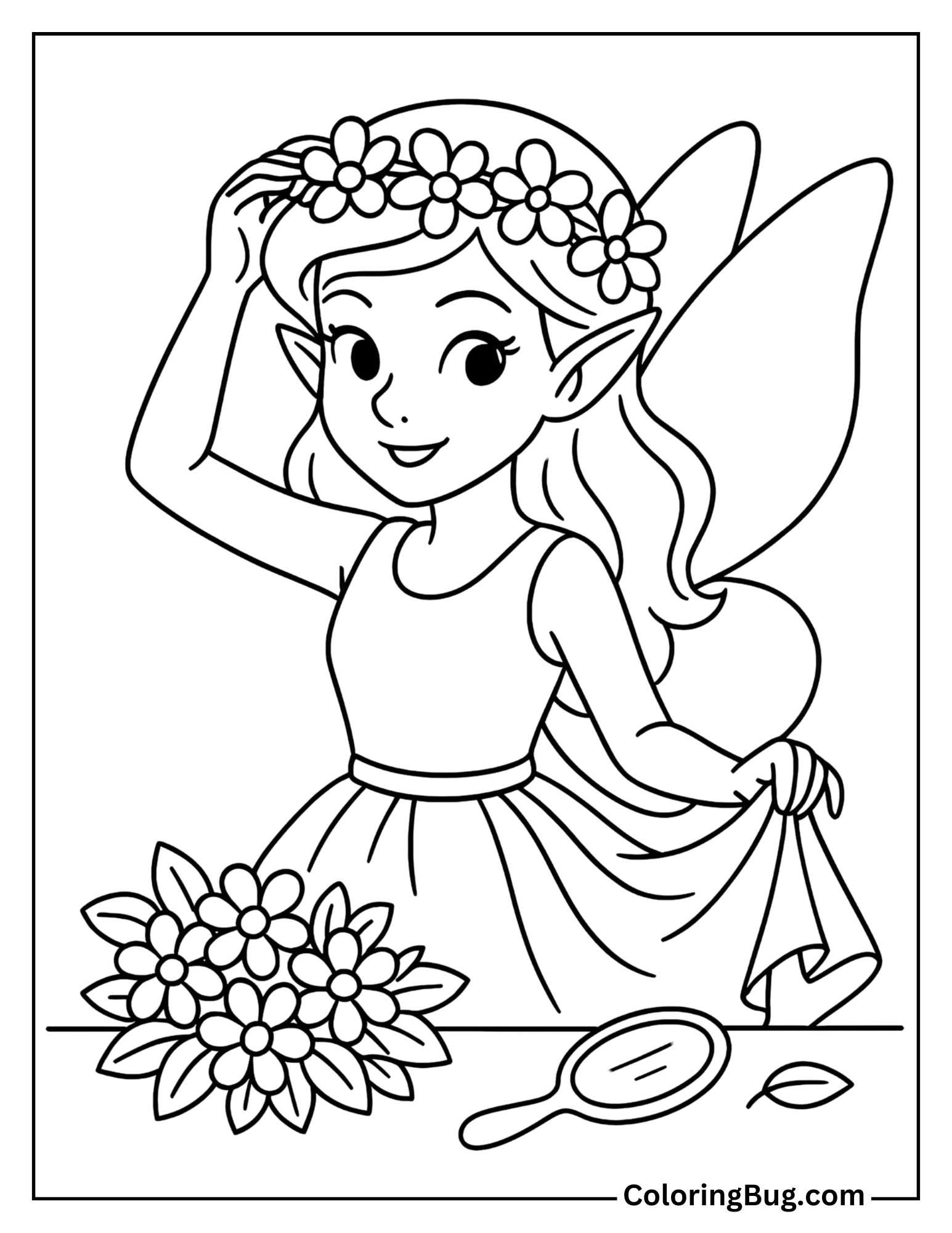 Fairy Preparing for The Midsummer Ball Coloring Sheet