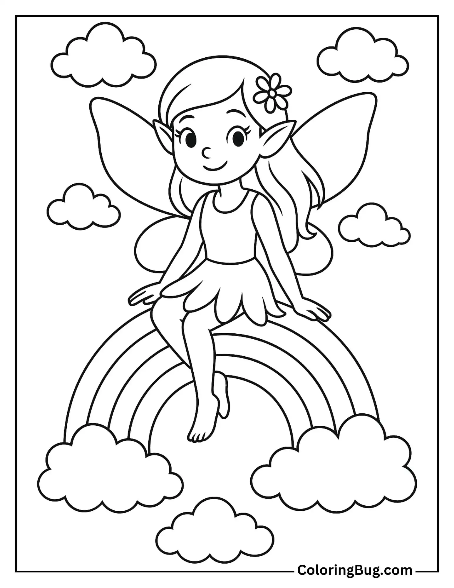 Fairy Sitting on a Rainbow Coloring Sheet
