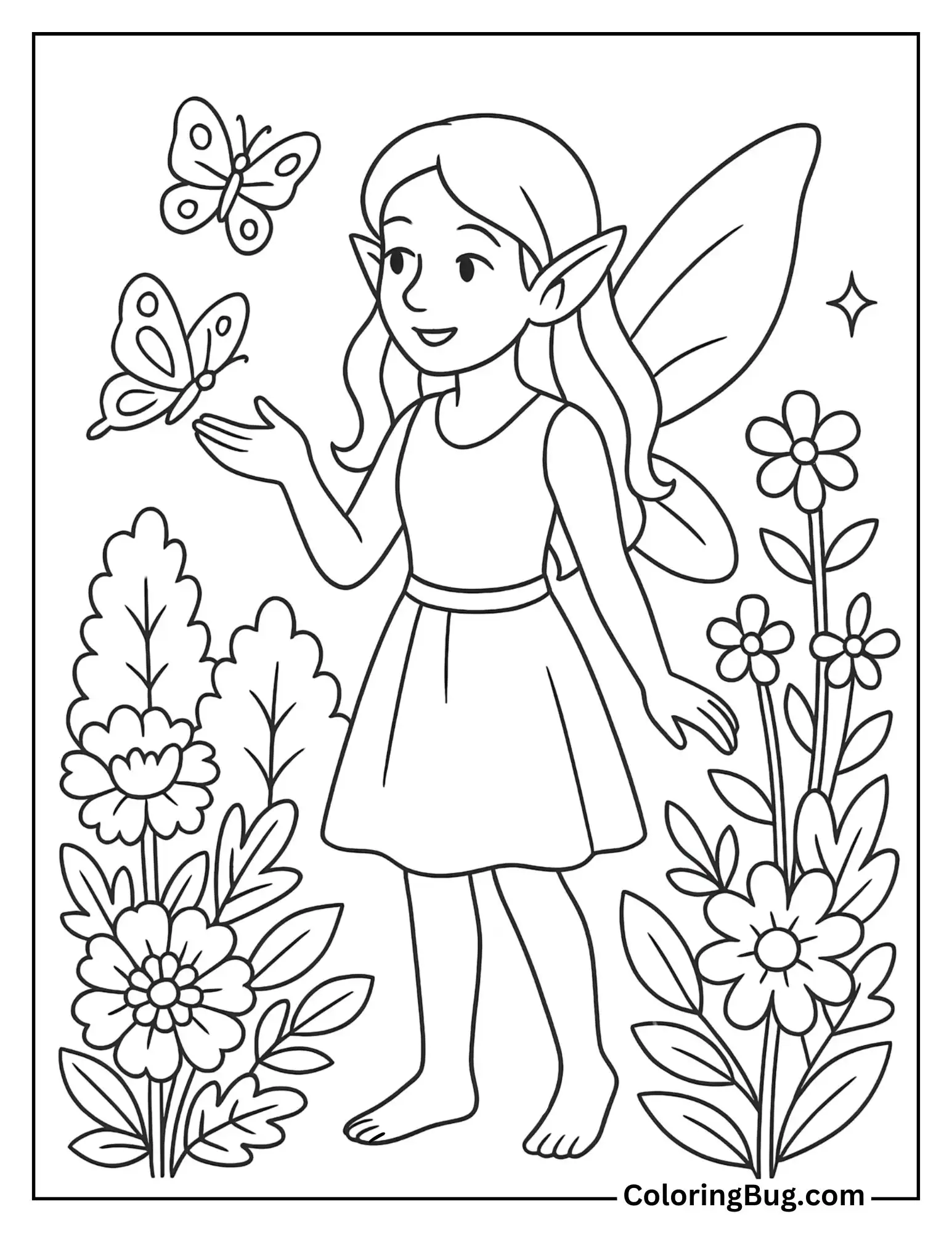Fairy Talking to Butterflies Coloring Sheet