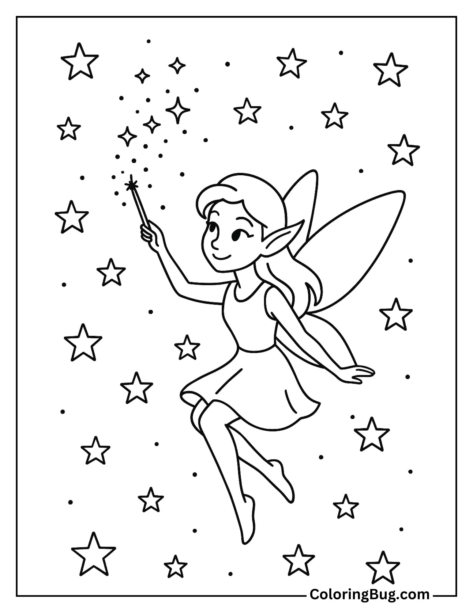 Fairy Tracing Sparkles into the Night Sky Coloring Sheet