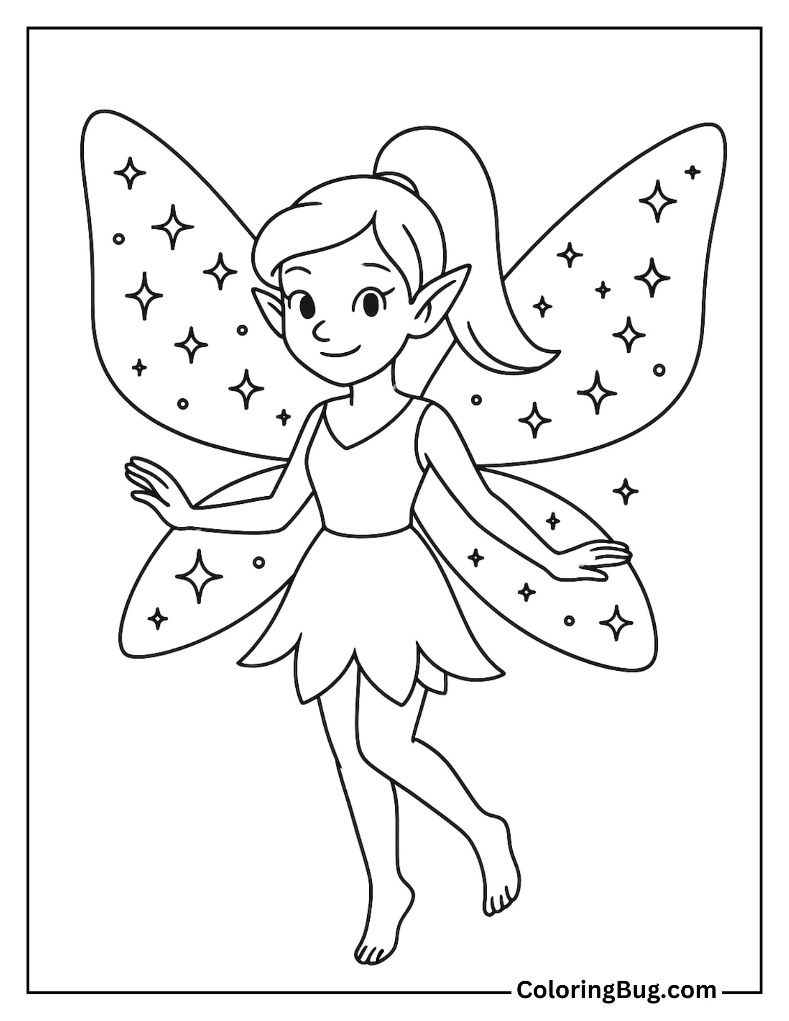 Fairy with Transparent, Celestial Wings Coloring Sheet
