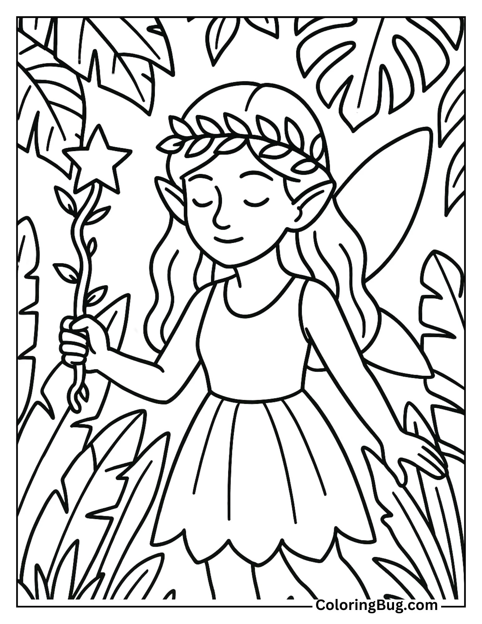 Fairy with a Wand Made of Vine Coloring Sheet
