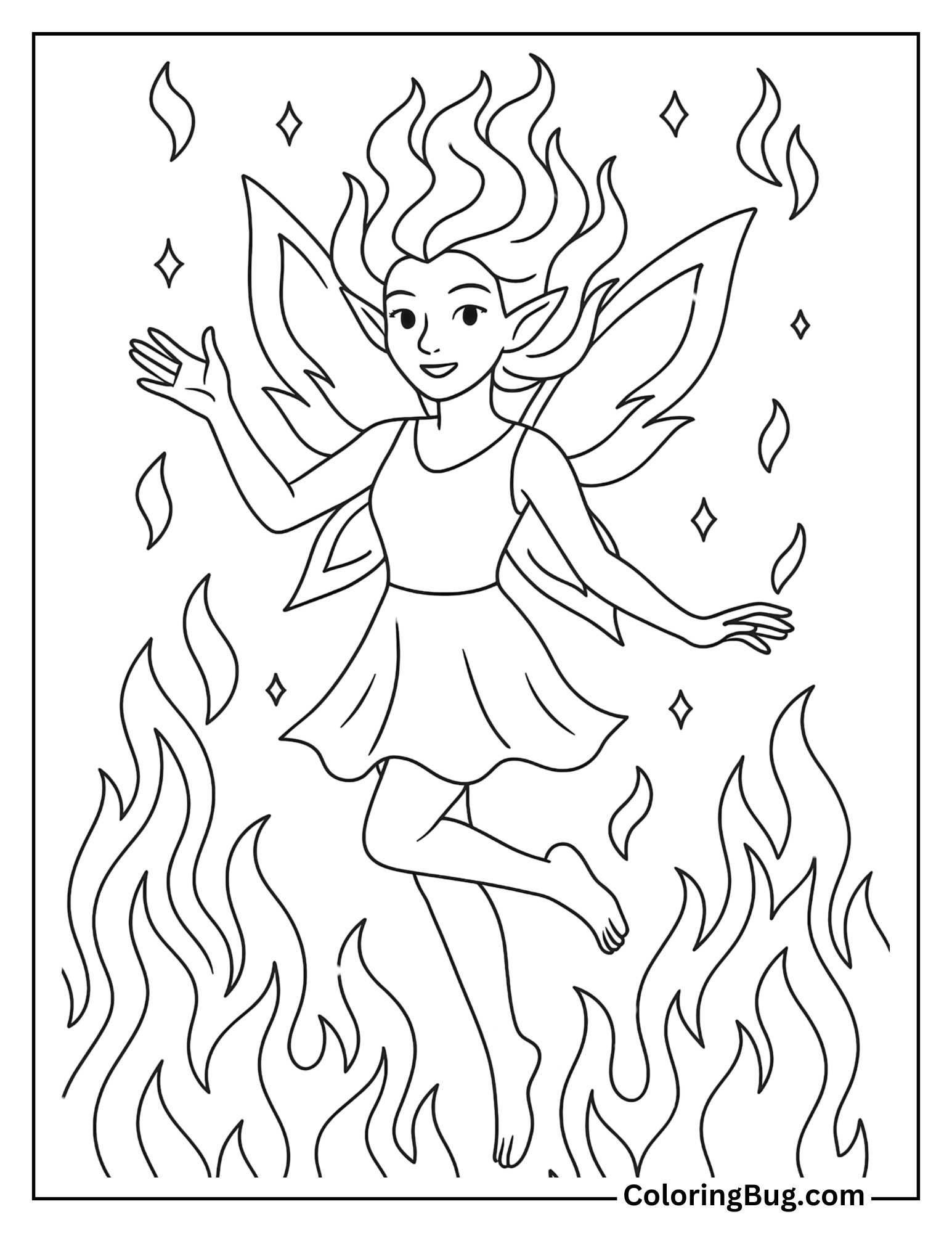 Fire Fairy with Dancing Embers Coloring Sheet