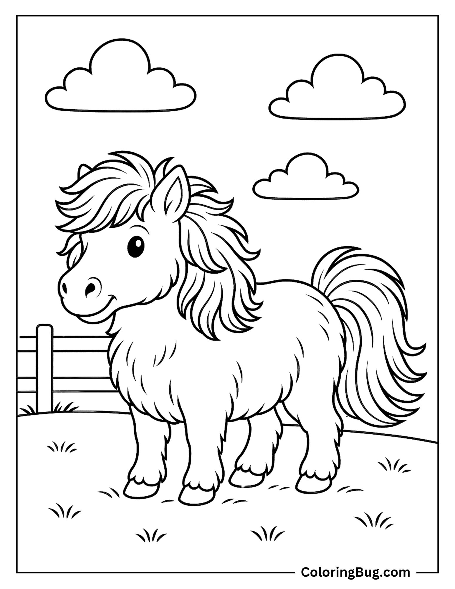 Fluffy Miniature Horse Coloring Sheet