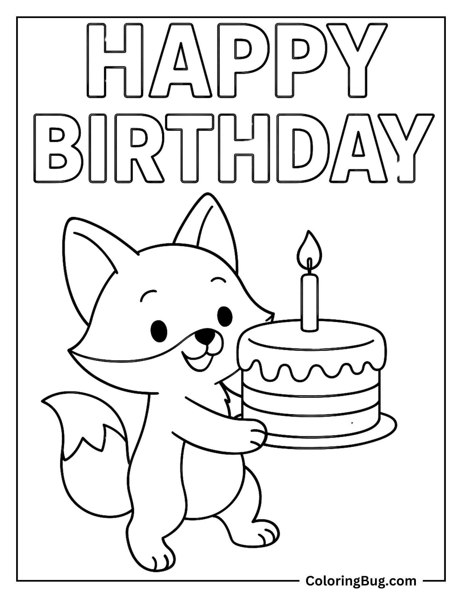 Fox Holding Cake Coloring Sheet