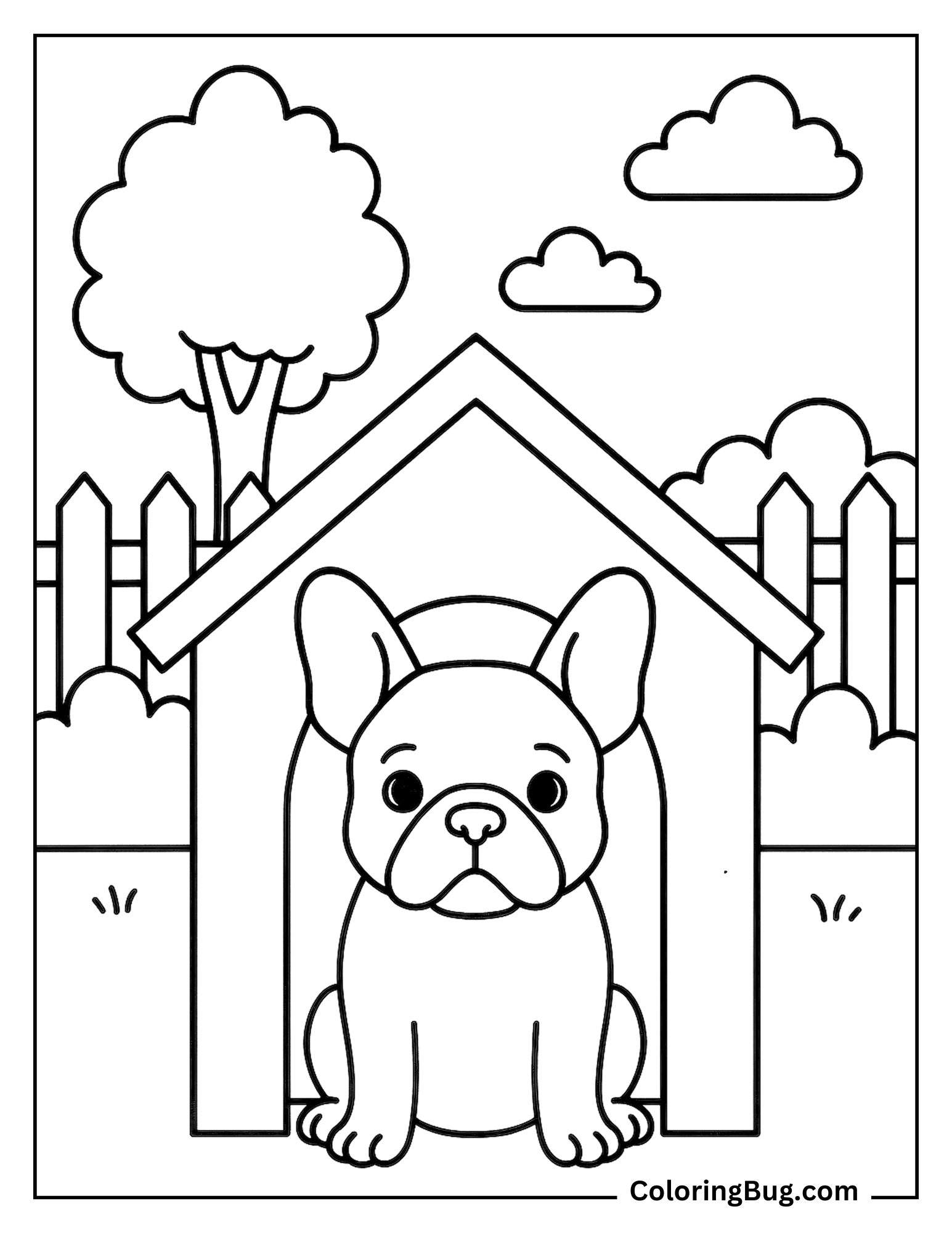 French Bulldog Sitting in Its House Coloring Sheet