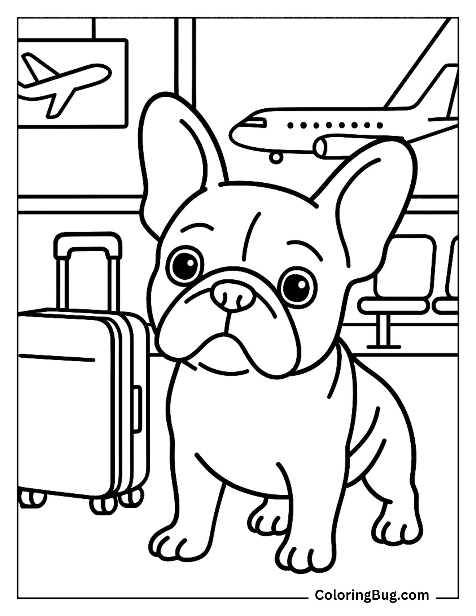 French Bulldog Travelling Coloring Sheet