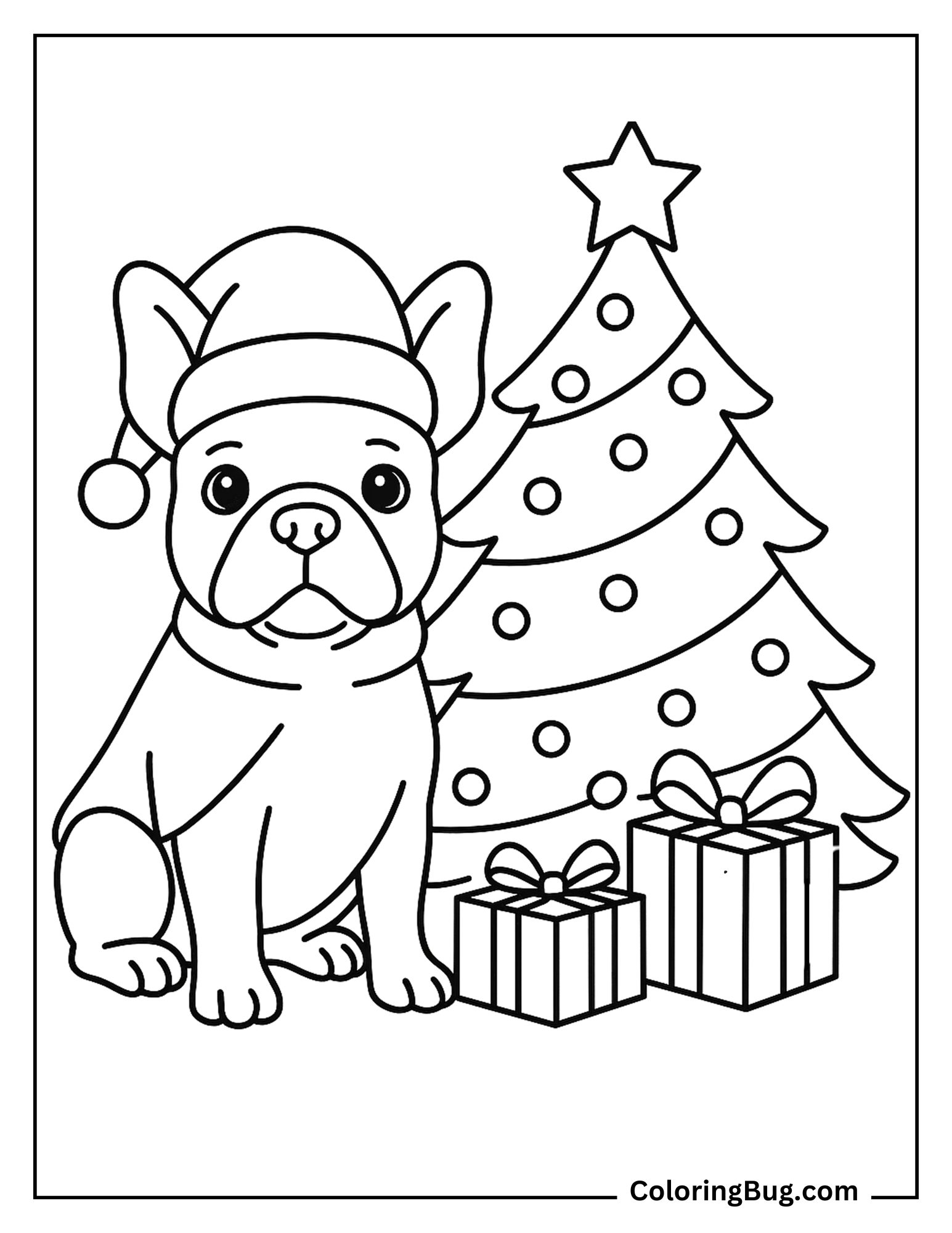 French Bulldog Wearing Santa Hat Coloring Sheet