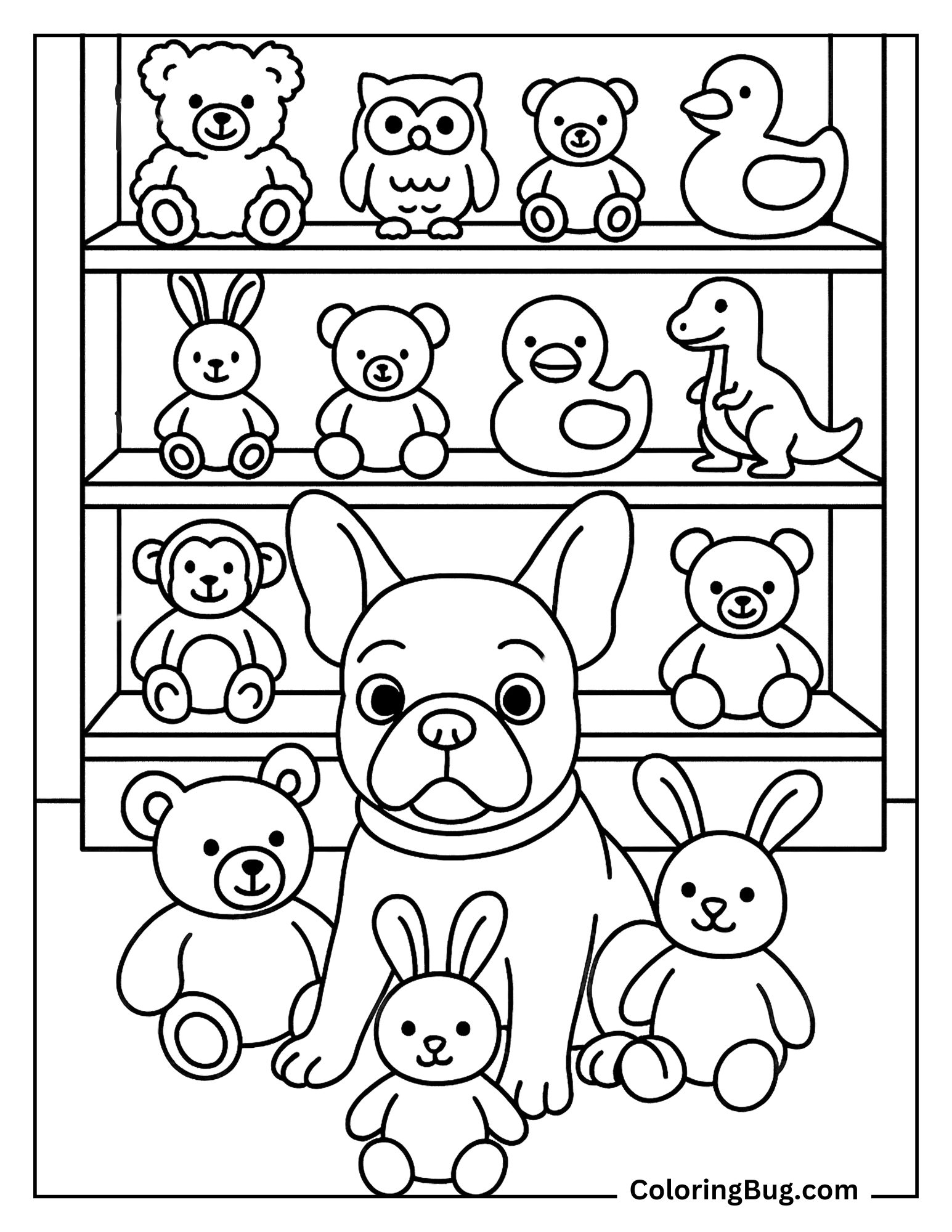 French Bulldog With Its Toys Coloring Sheet