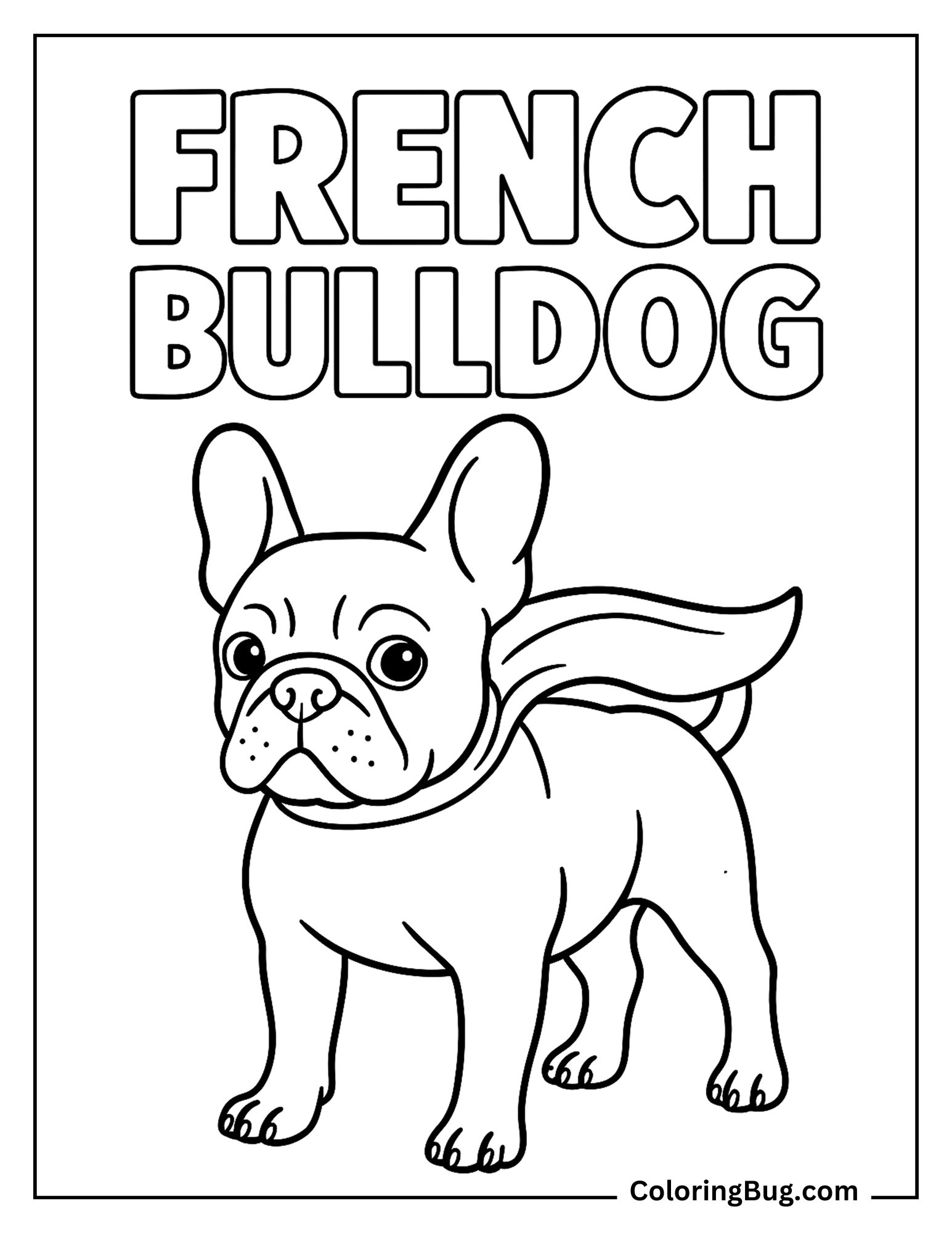 French Bulldog With Spelling Coloring Sheet