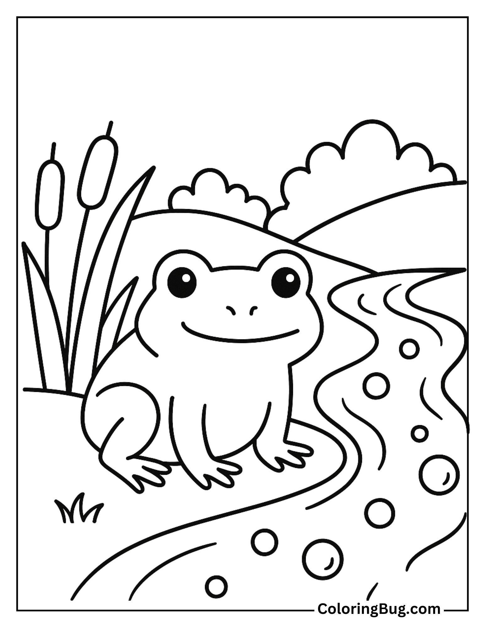Frog Near a Bubbling Stream Coloring Sheet