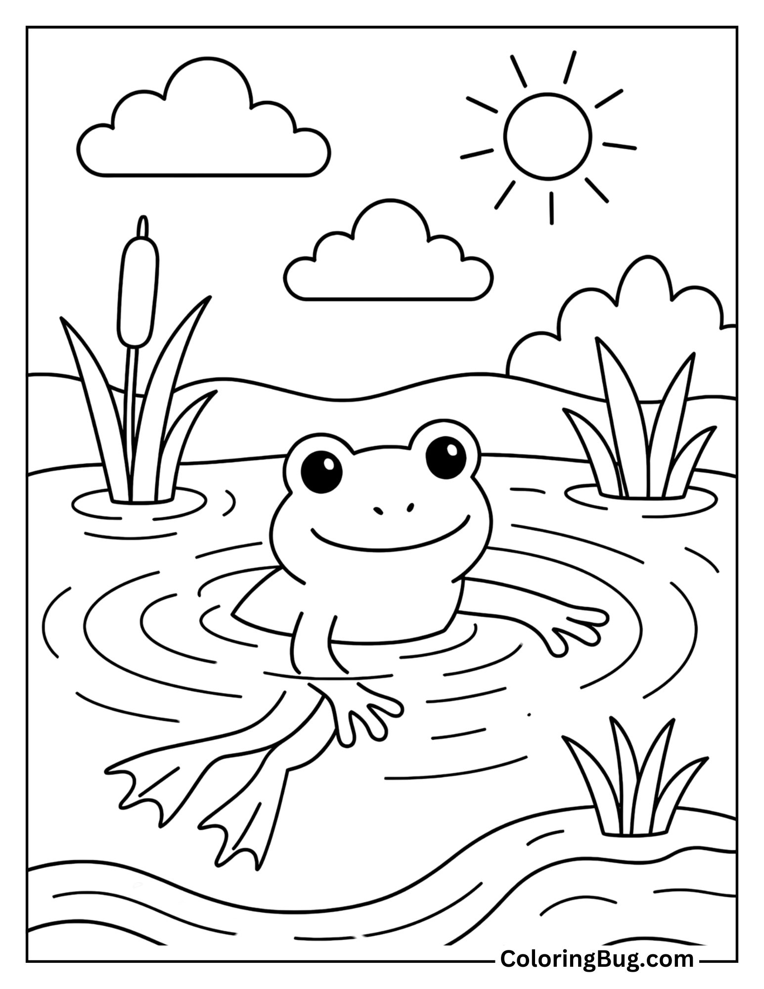 Frog Swimming in a Clear Pond Coloring Sheet