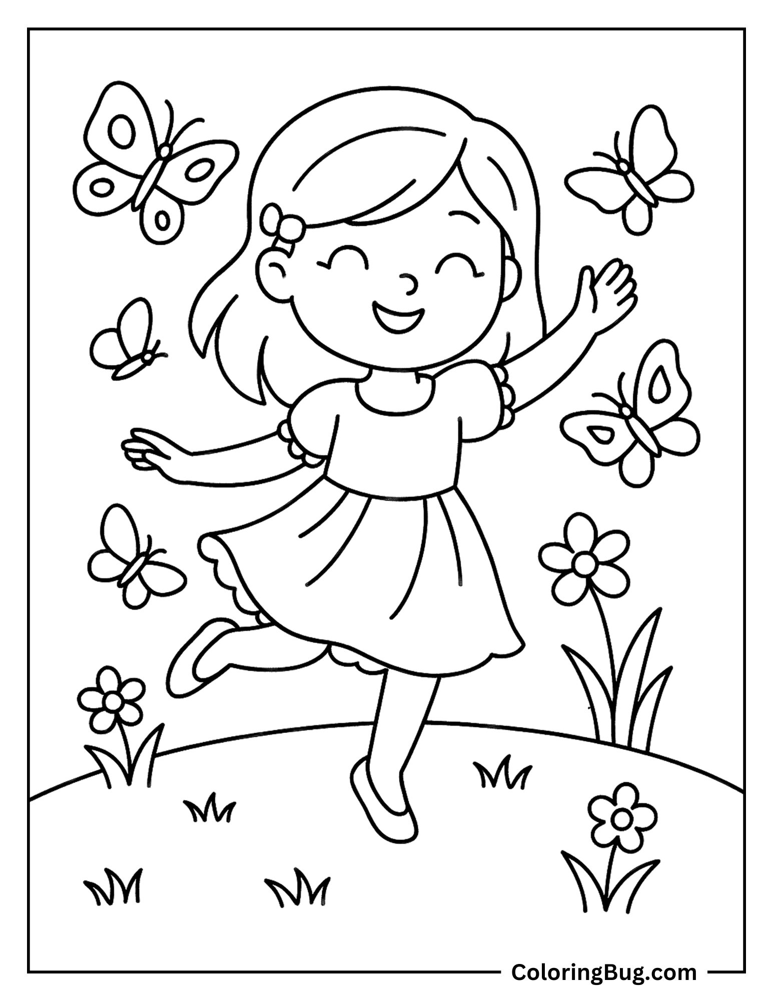 Girl Dancing With Butterflies Coloring Sheet