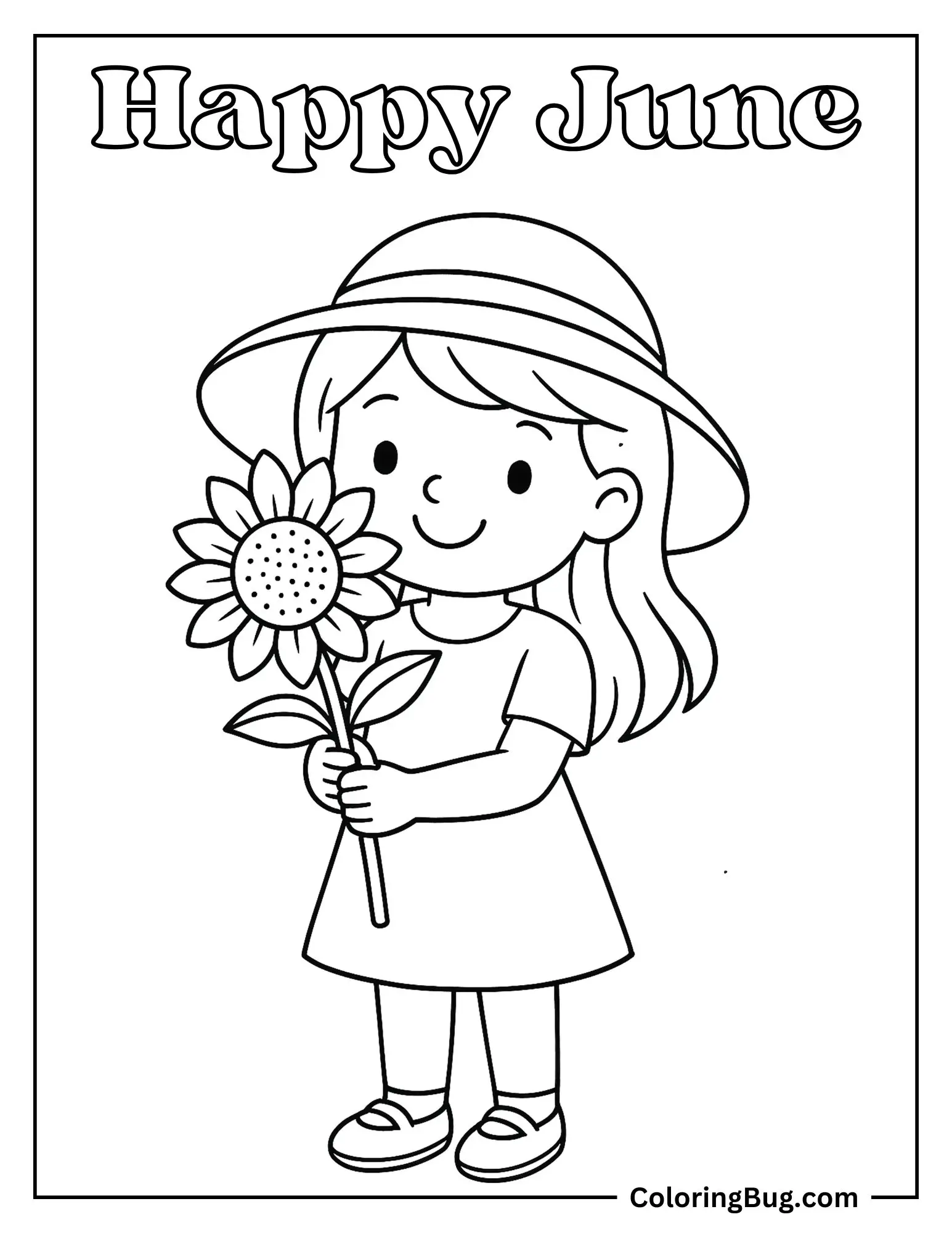 Girl Holding Sunflower Coloring Sheet