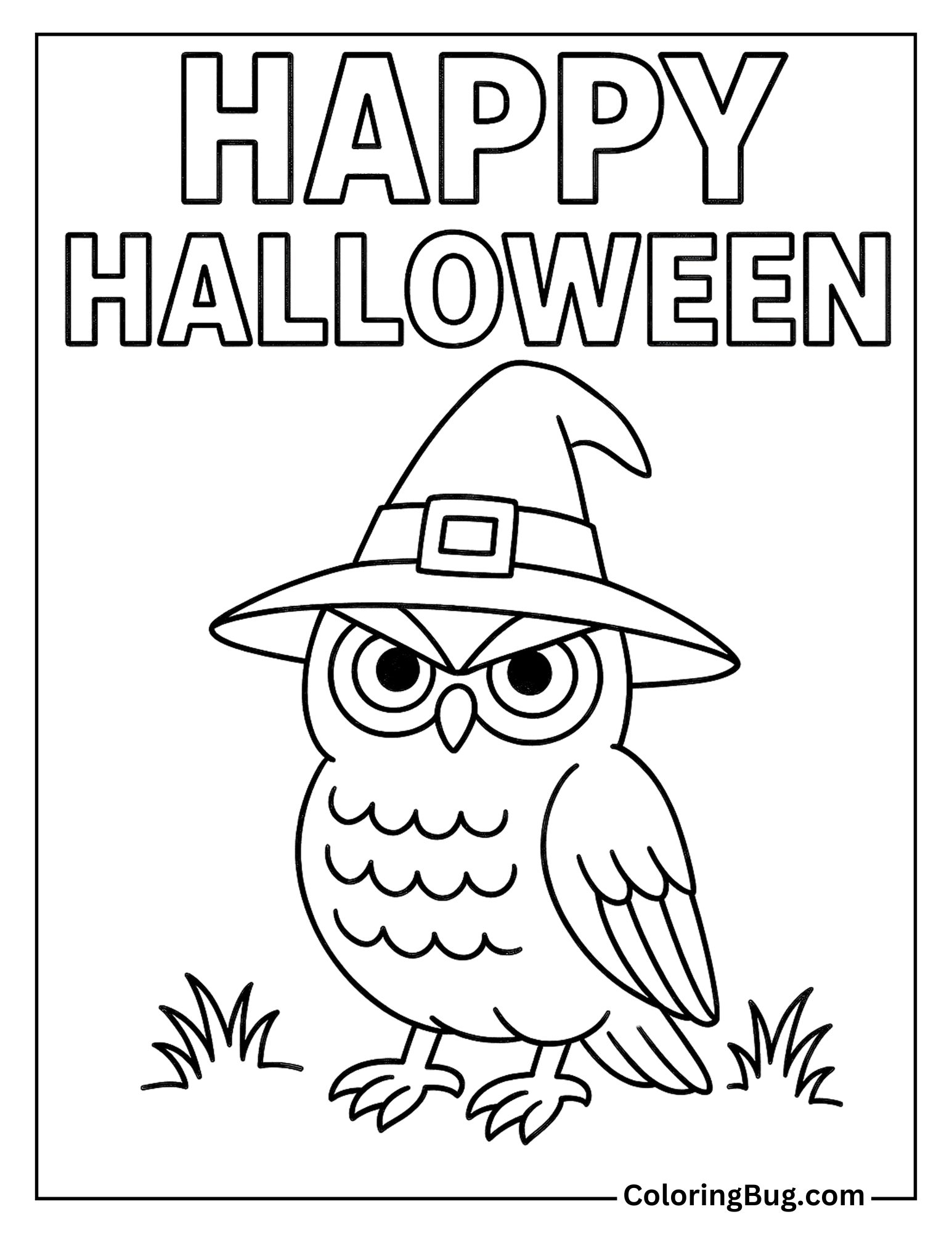 Halloween Owl With Text Coloring Sheet