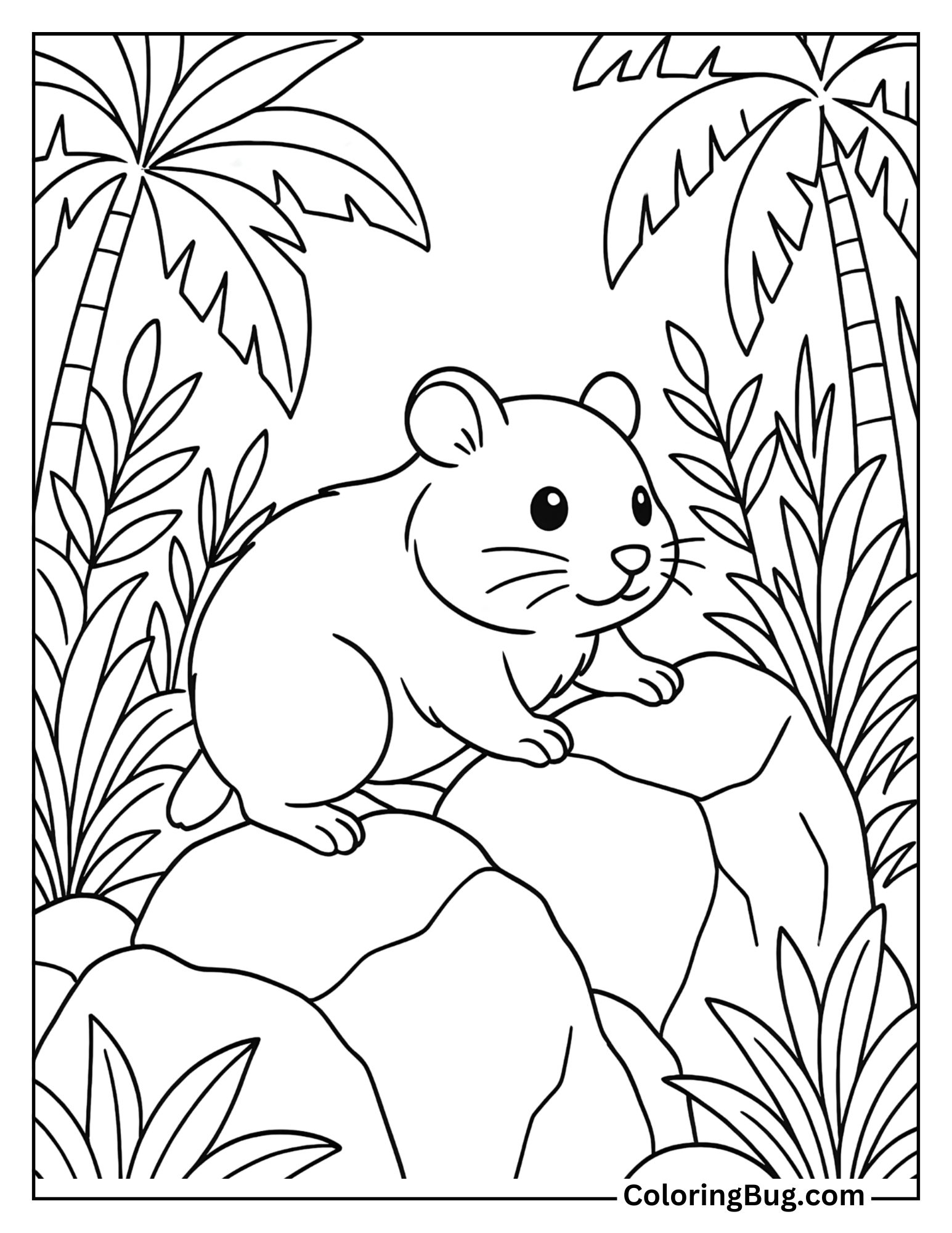 Hamster Climbing Over Rocks Coloring Sheet