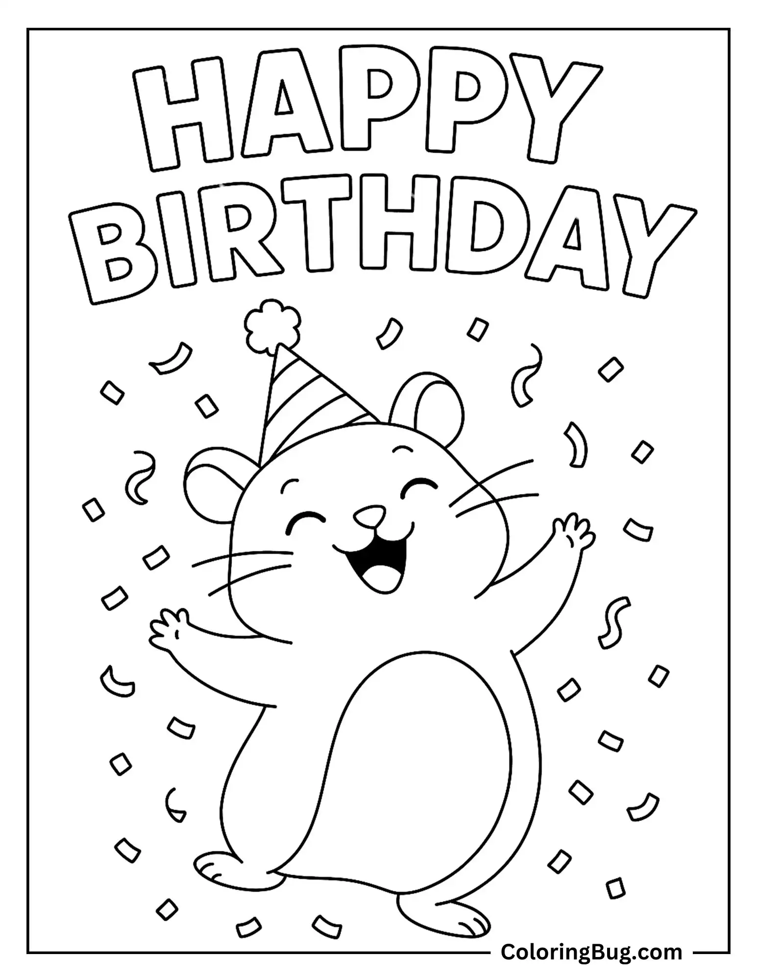 Hamster Dancing on its Birthday Coloring Sheet