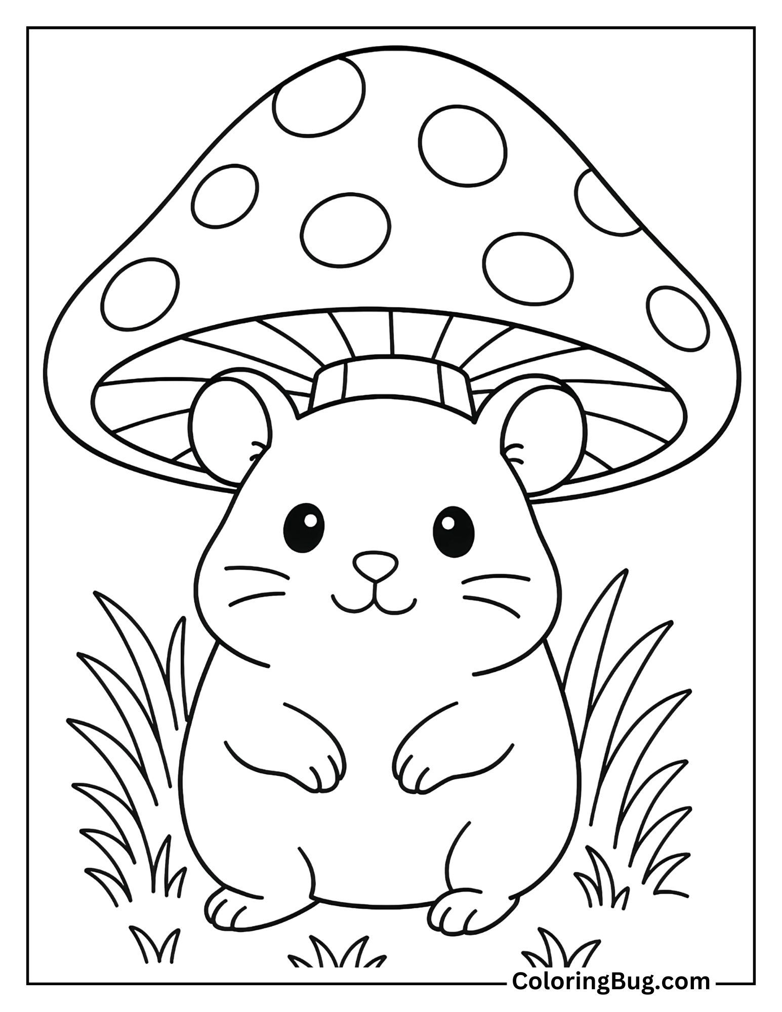 Hamster Hiding Under a Mushroom Coloring Sheet