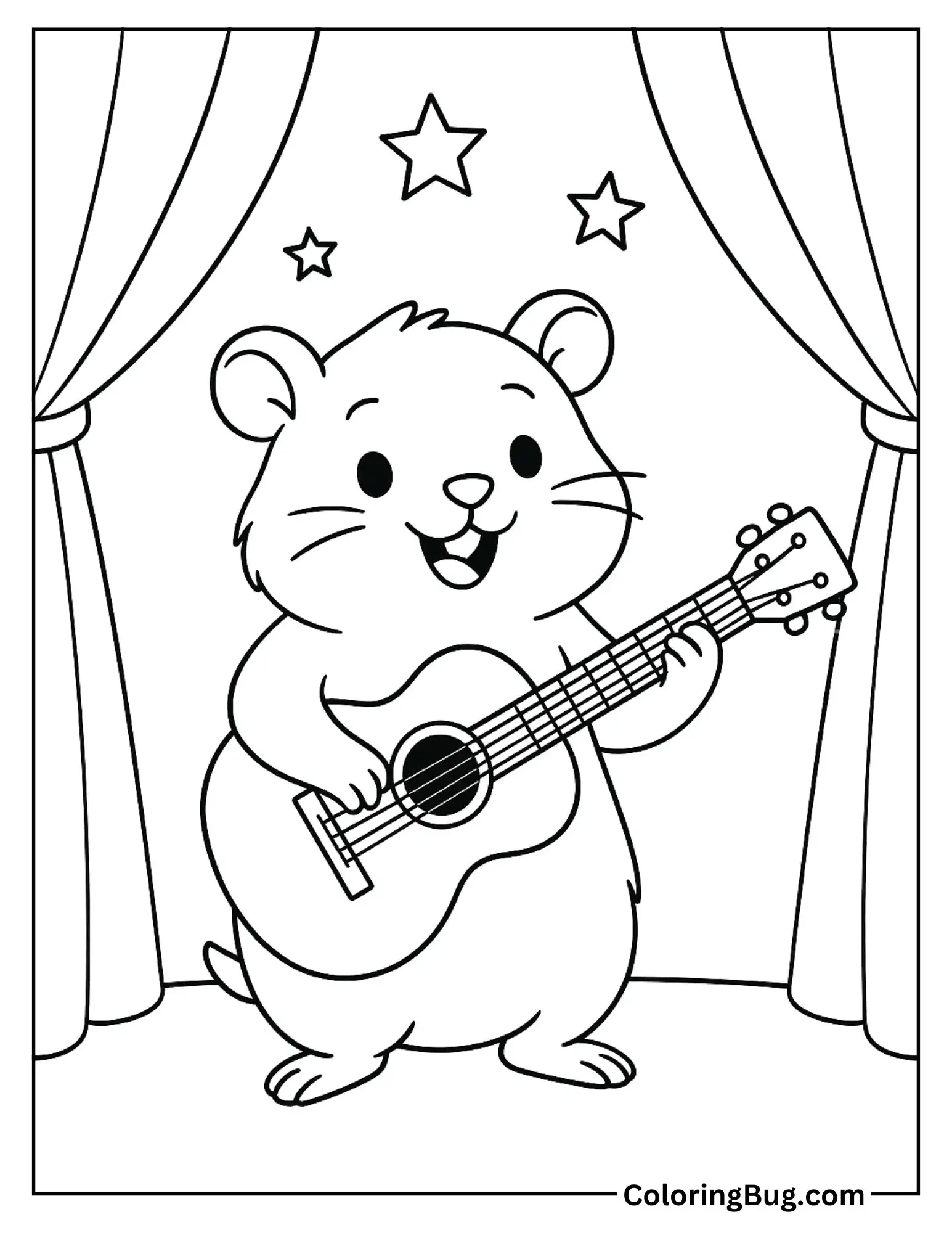 Hamster Playing a Guitar Coloring Sheet