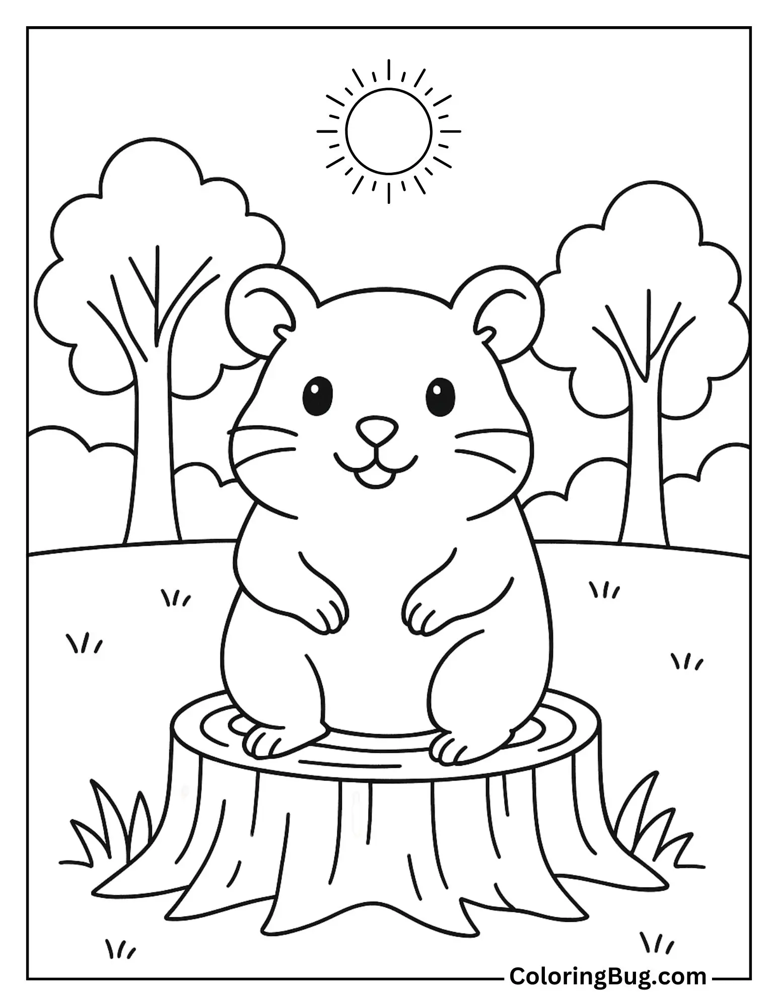 Hamster Standing on a Tree Stump Coloring Sheet