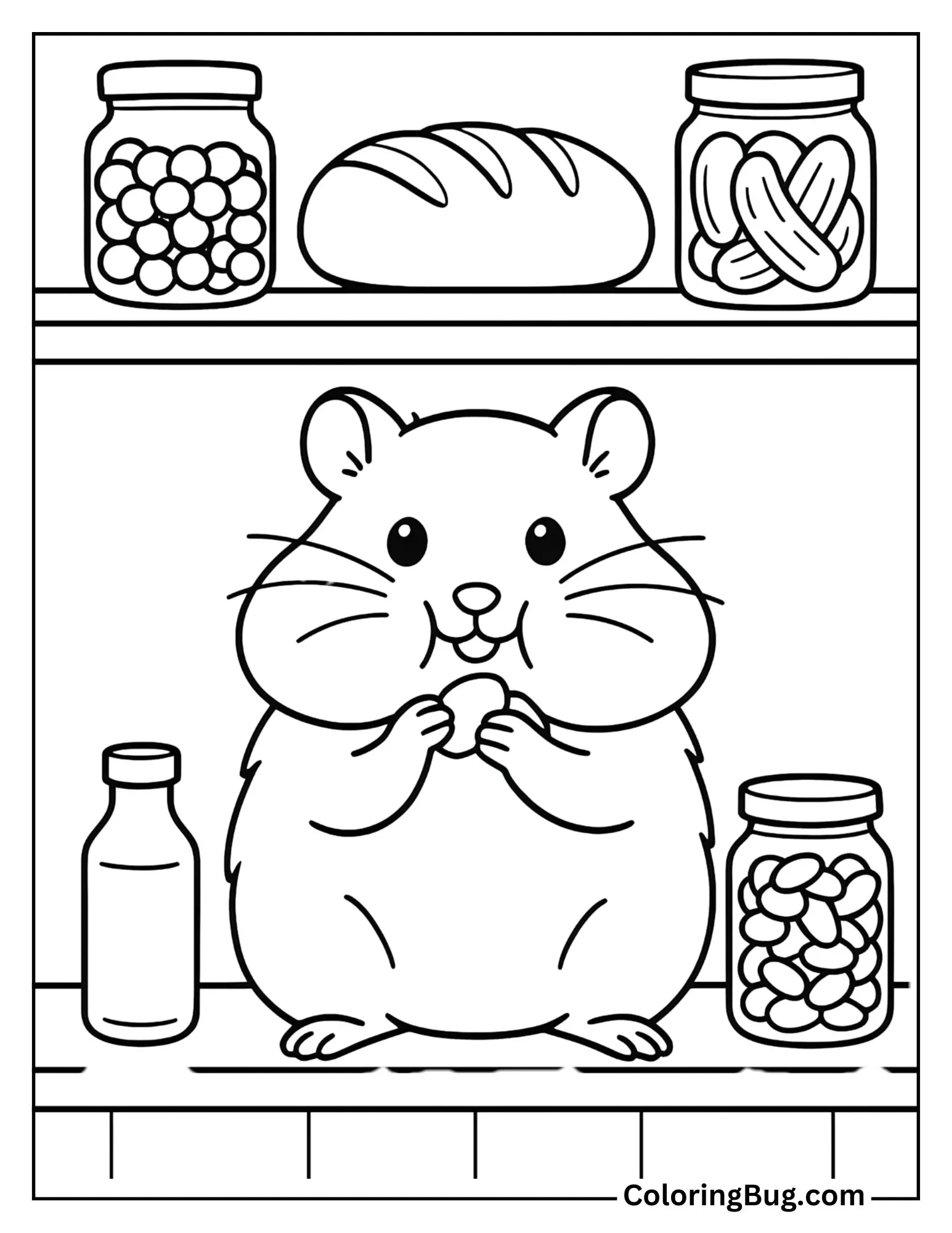 Hamster Storing Food in Cheek Pouches Coloring Sheet