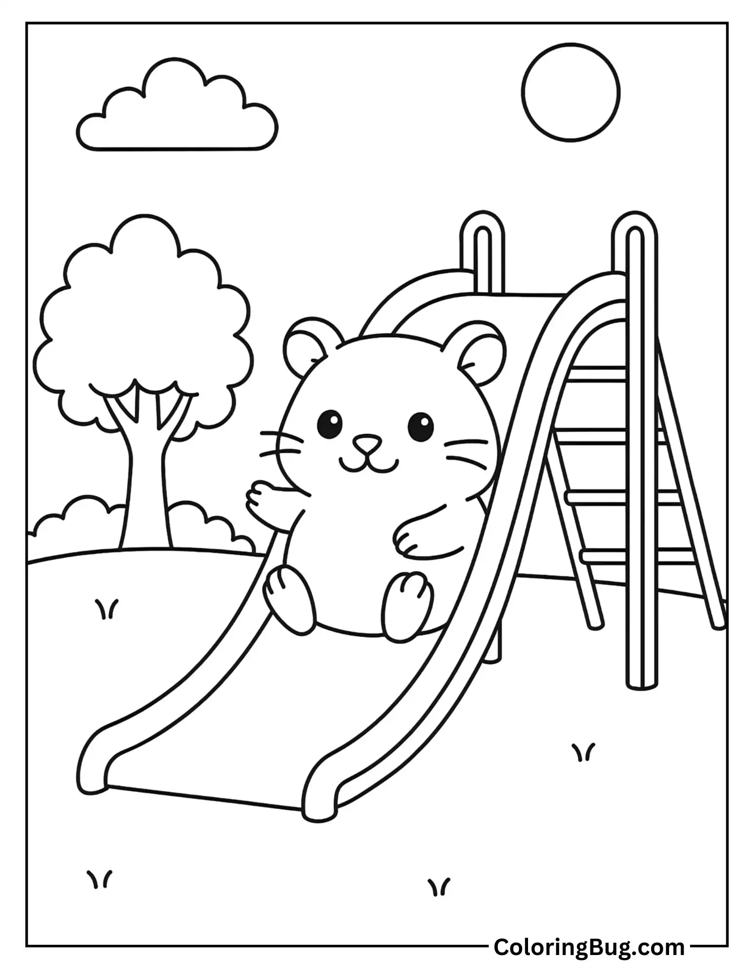 Hamster on a Slide in the Park Coloring Sheet