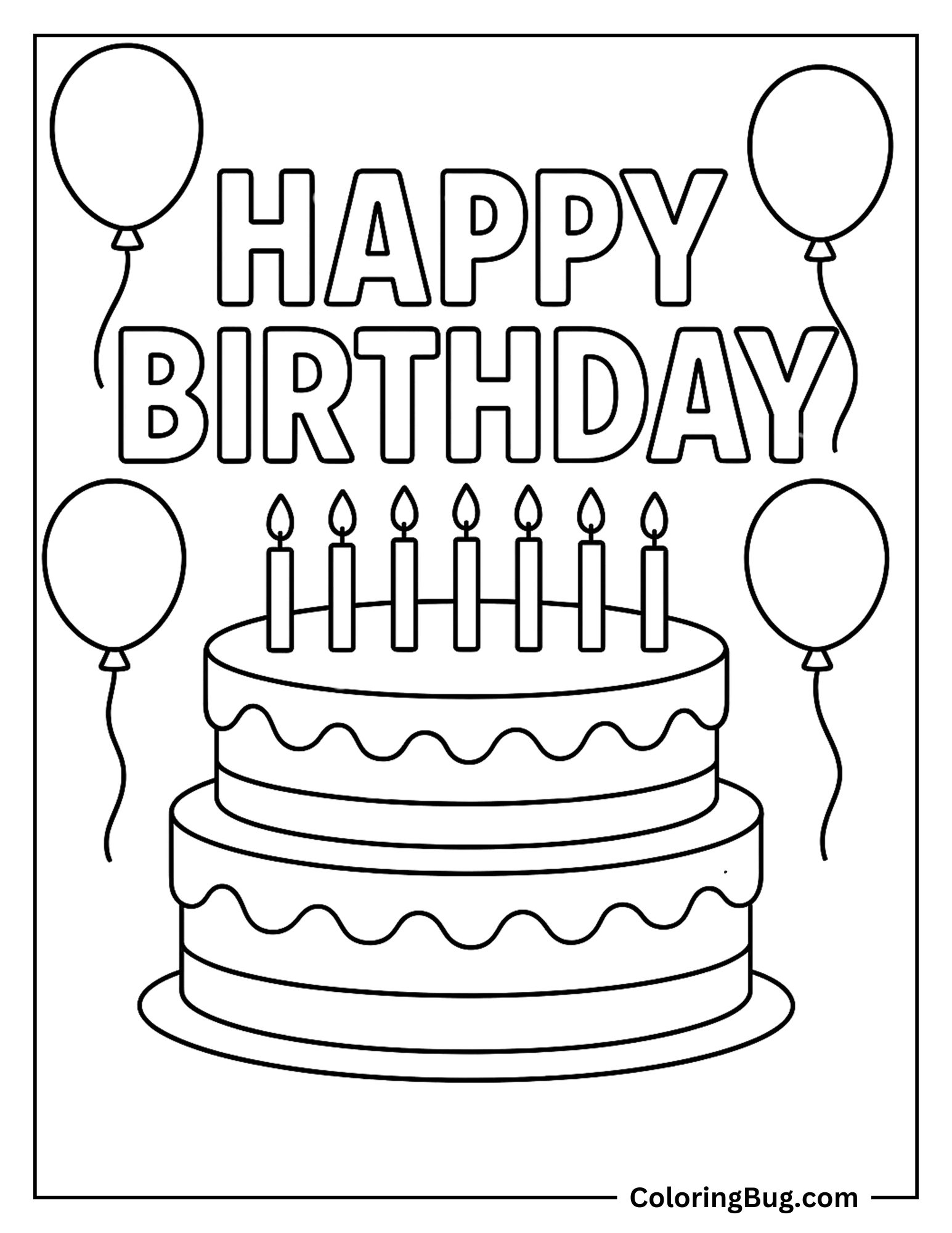 Happy Birthday Cake Coloring Sheet
