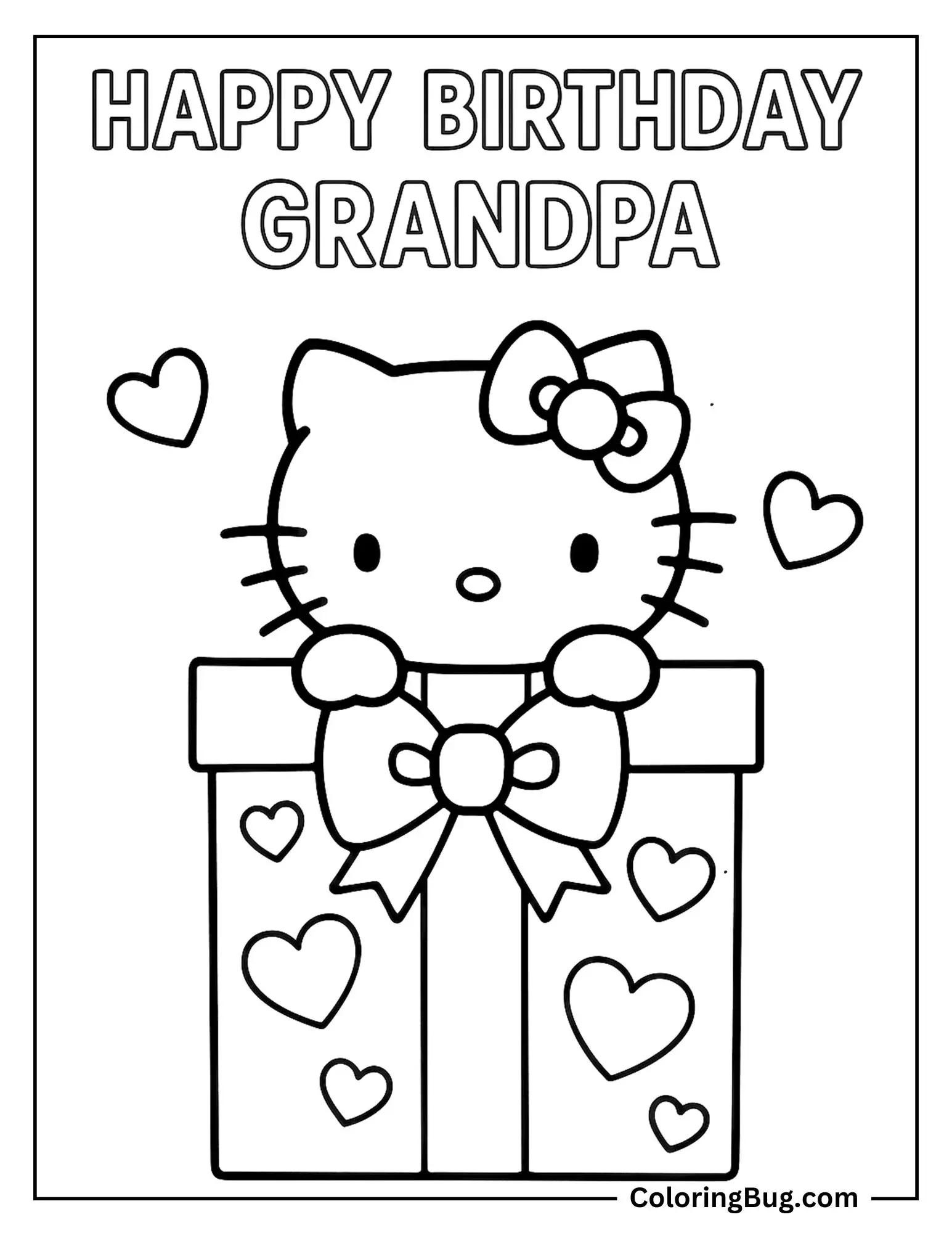Happy Birthday Grandpa With Hello Kitty Coloring Sheet