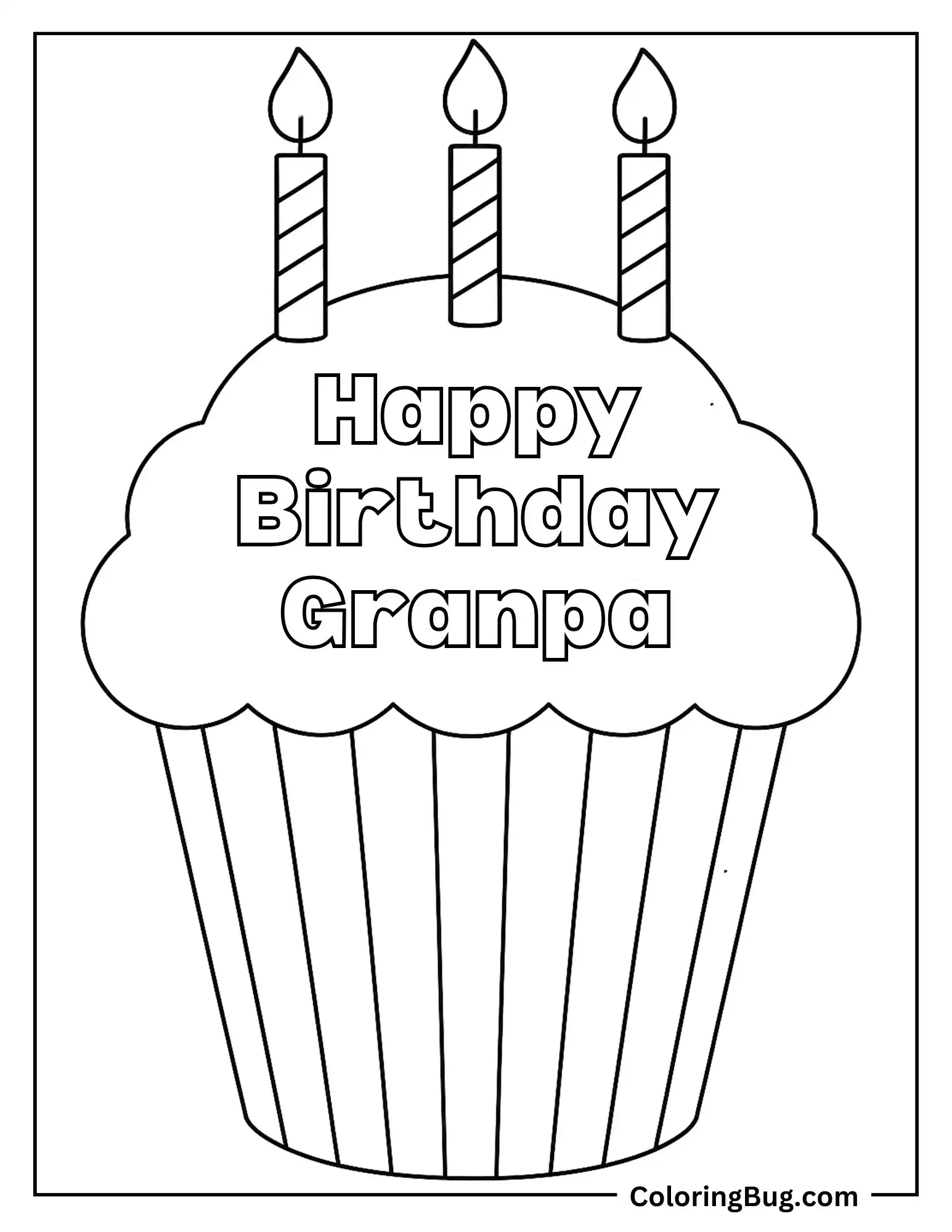 Happy Birthday Grandpa Written on Cup Cake Coloring Sheet