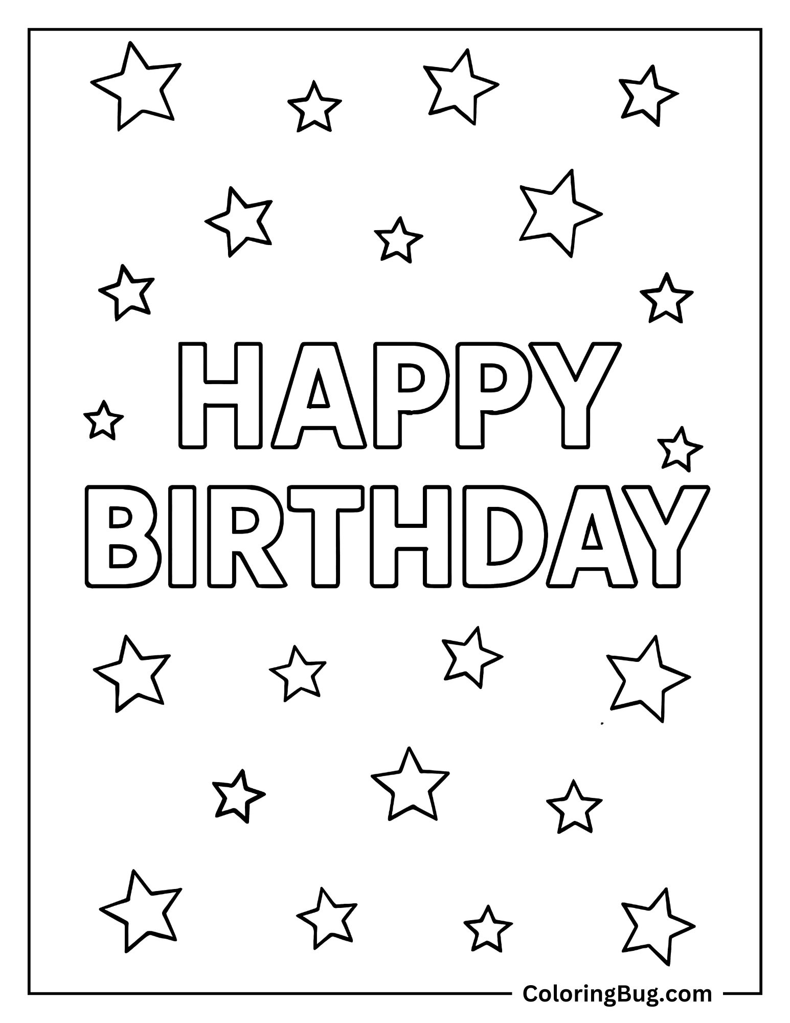 Happy Birthday Surrounded By Stars Coloring Sheet (1)
